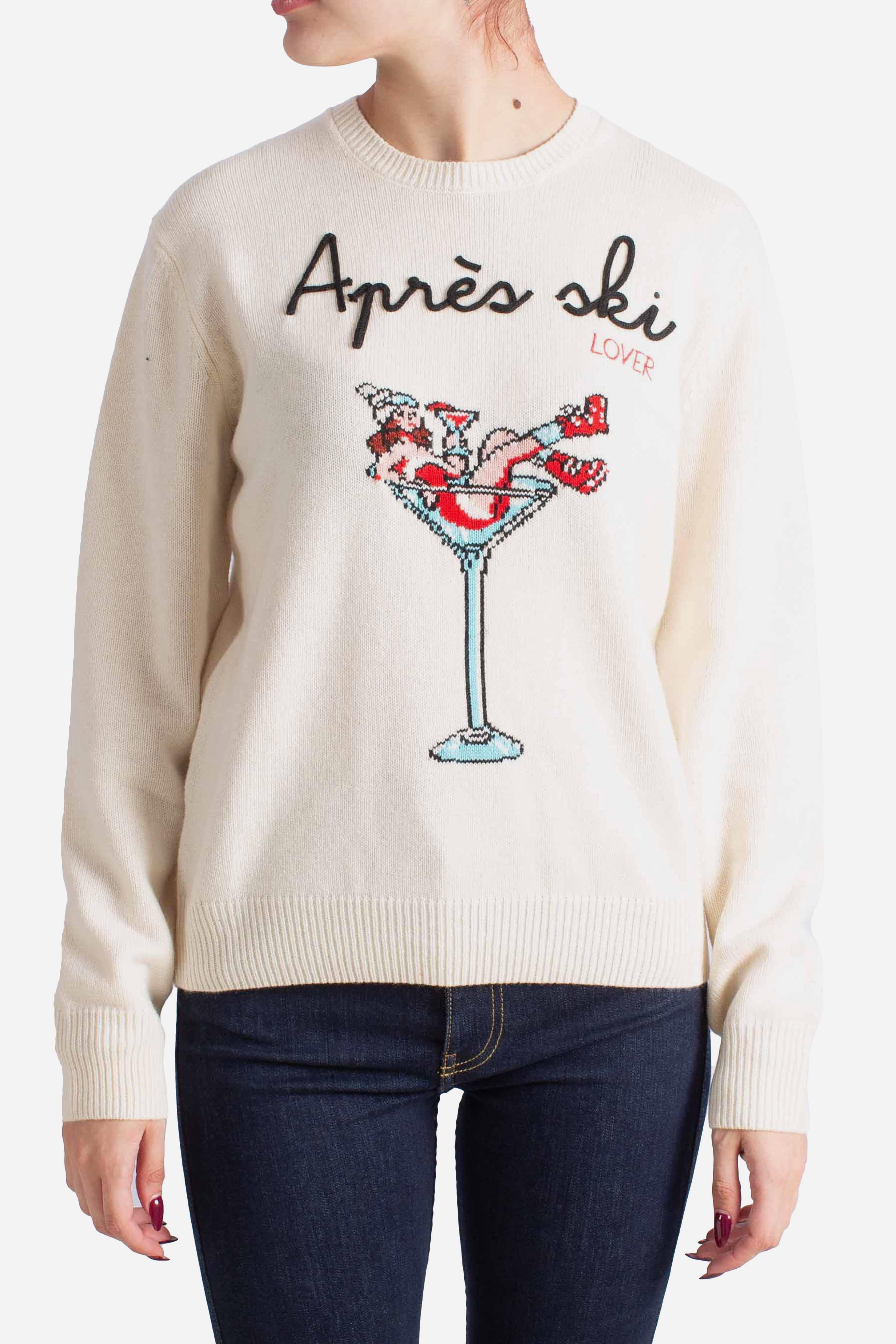 Maglia donna Girocollo "Après Ski Lover" in Lana Bianca QUE0010038981I MC2 SAINT BARTH