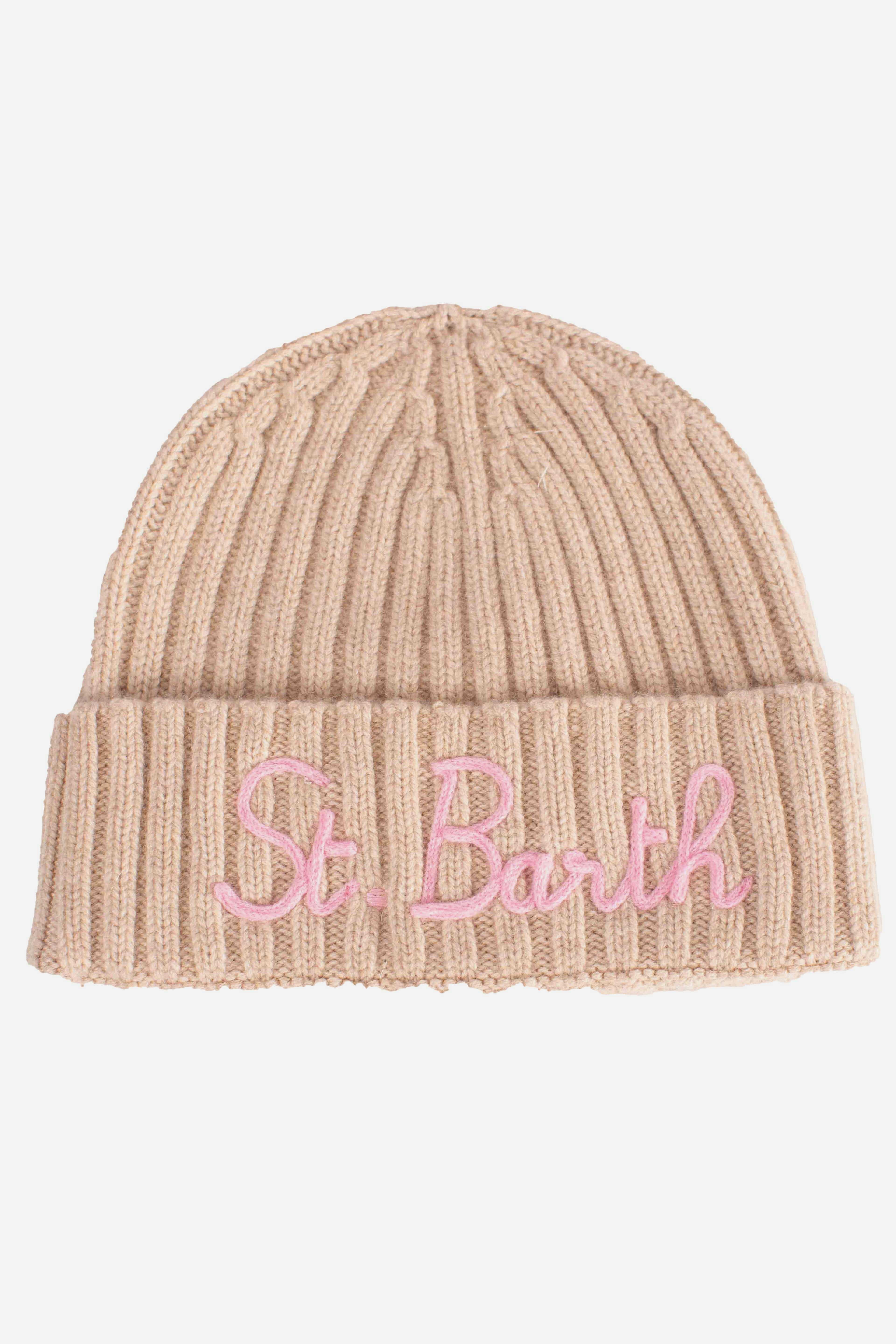 Cuffia St. Barth Beige con Ricamo Rosa WENG00503875I MC2 SAINT BARTH