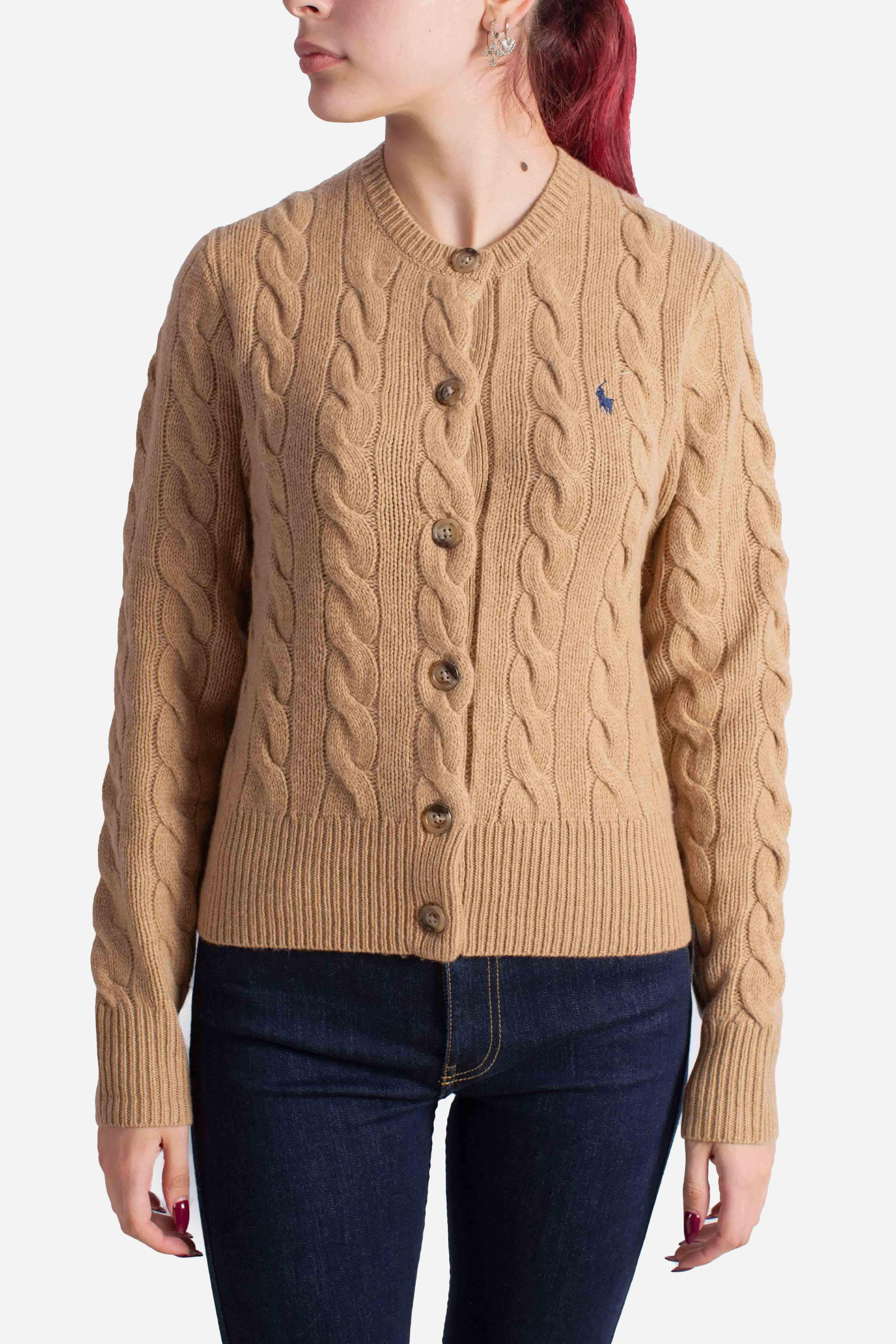 Cardigan a trecce in lana e cashmere camel 211972104001 POLO RALPH LAUREN