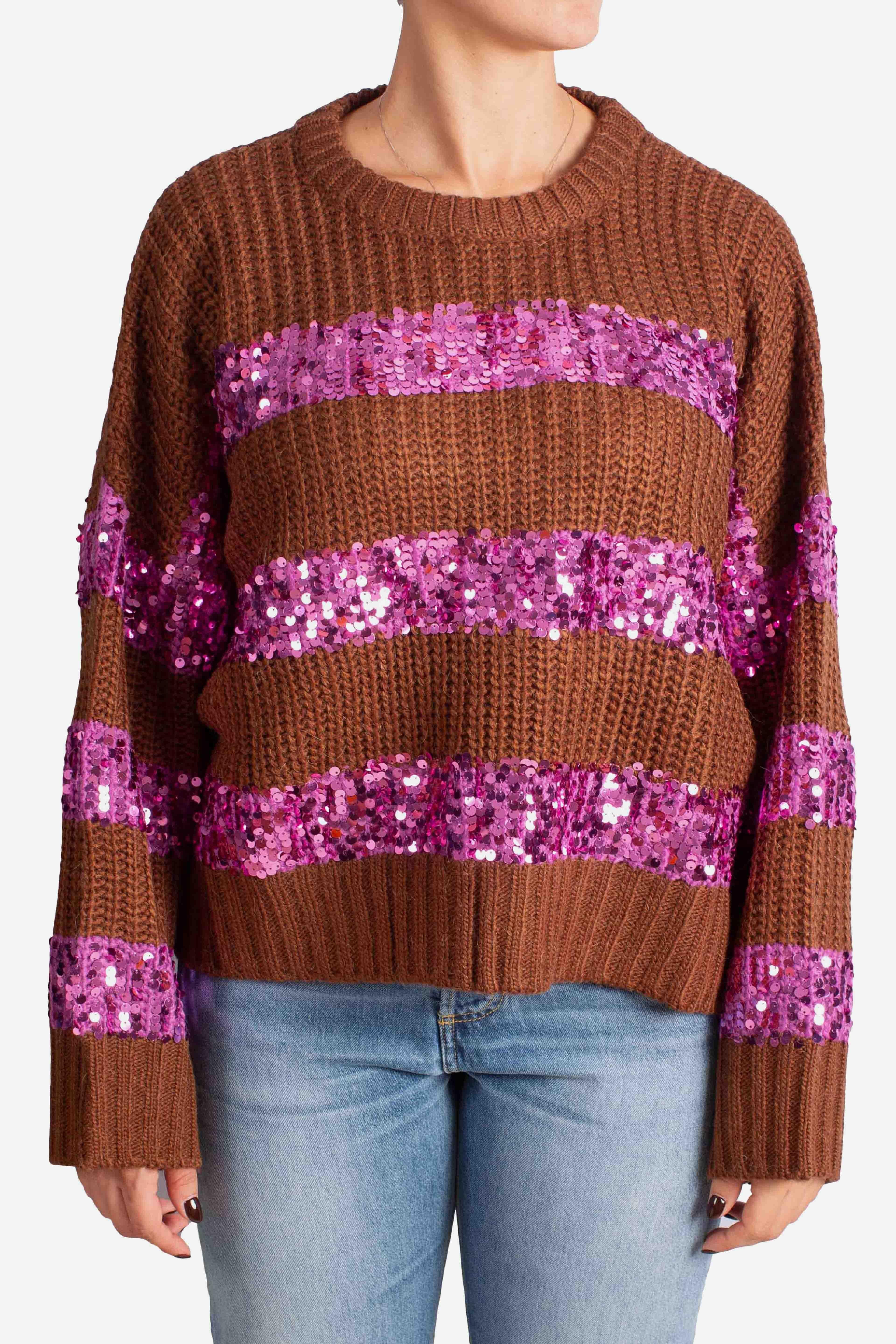 Maglione con paillettes tabacco M744Y027A1811 DIXIE