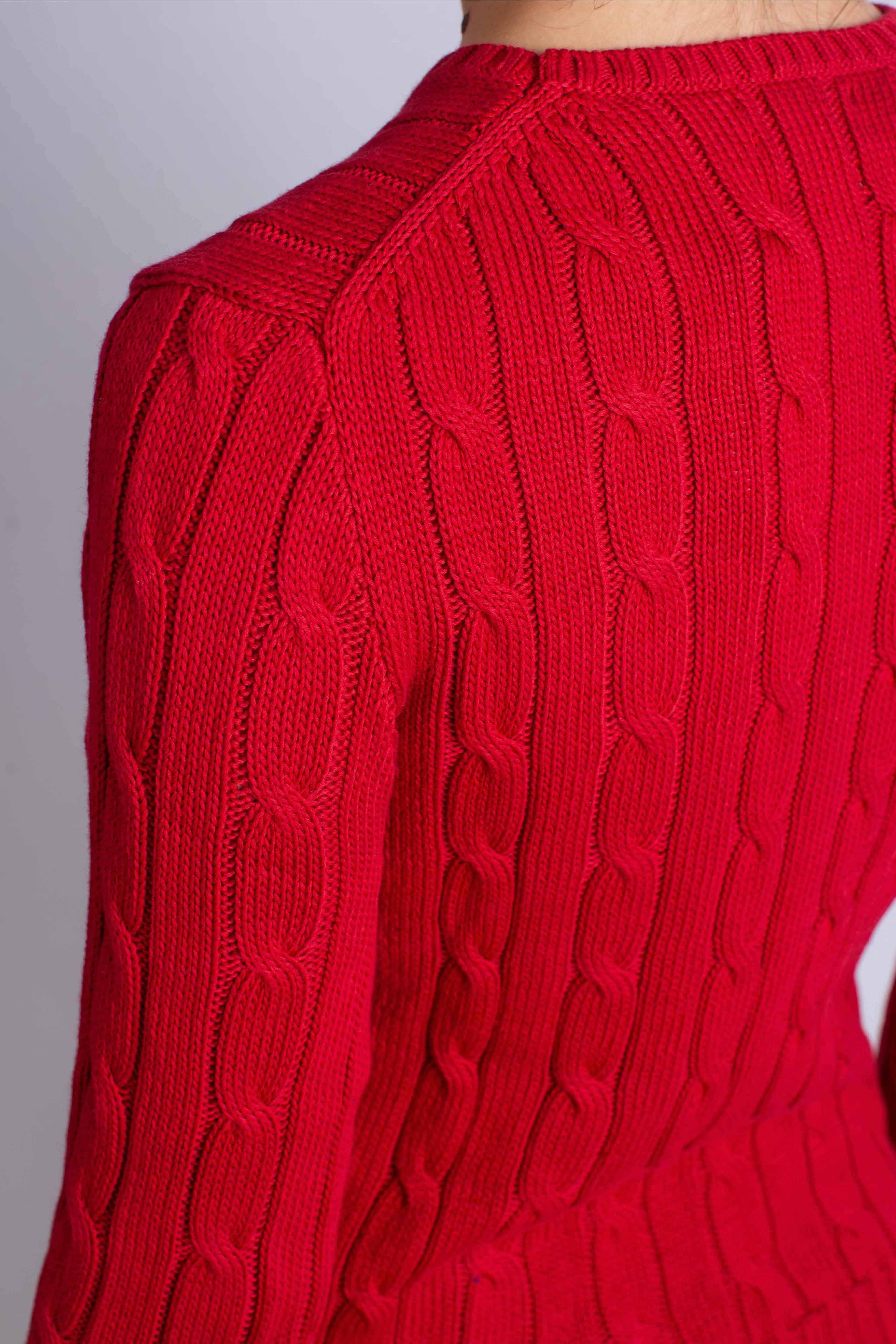 Maglia a girocollo in cotone a trecce red 211971869021 POLO RALPH LAUREN