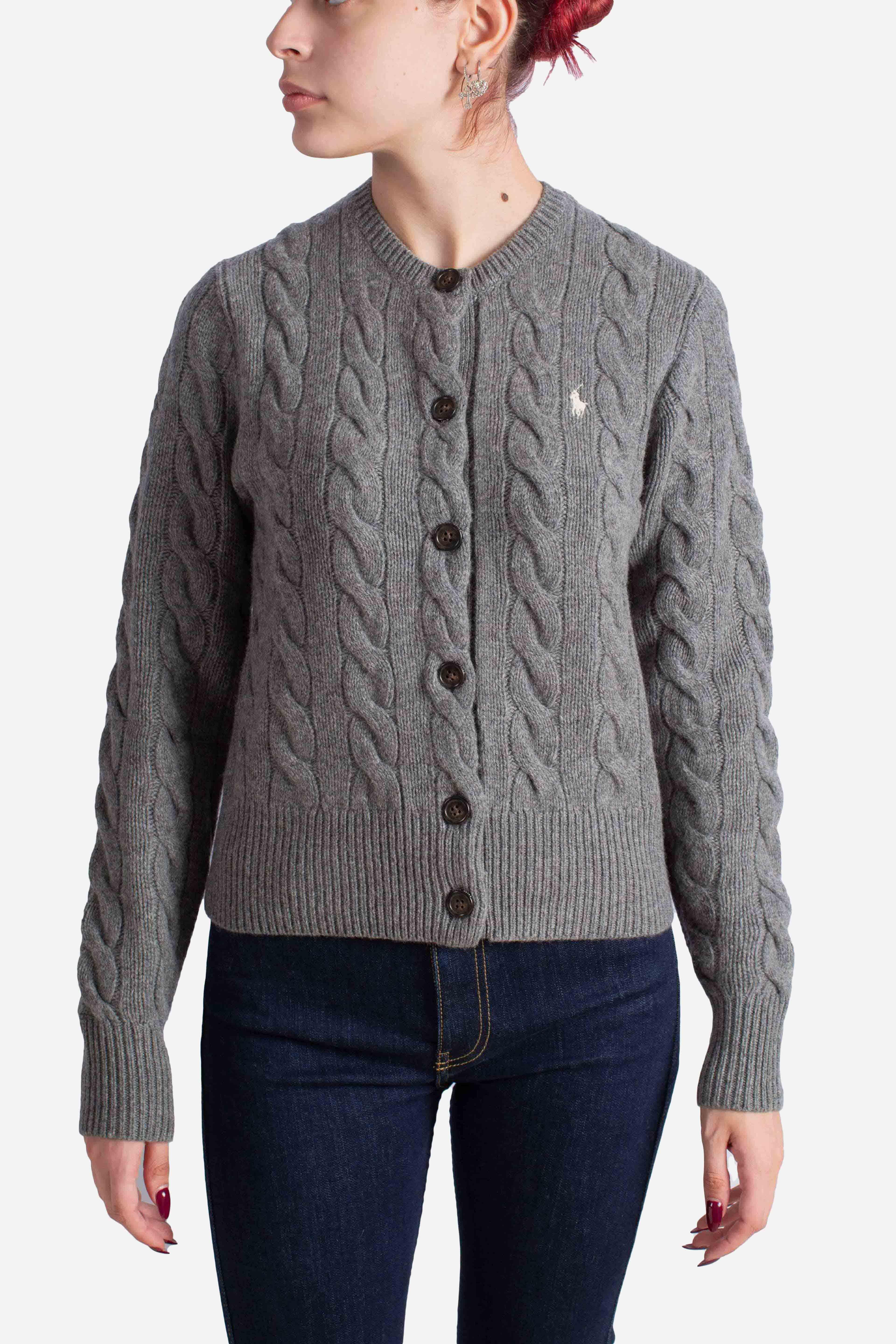 Cardigan a trecce in lana e cashmere grey 211972104500 POLO RALPH LAUREN