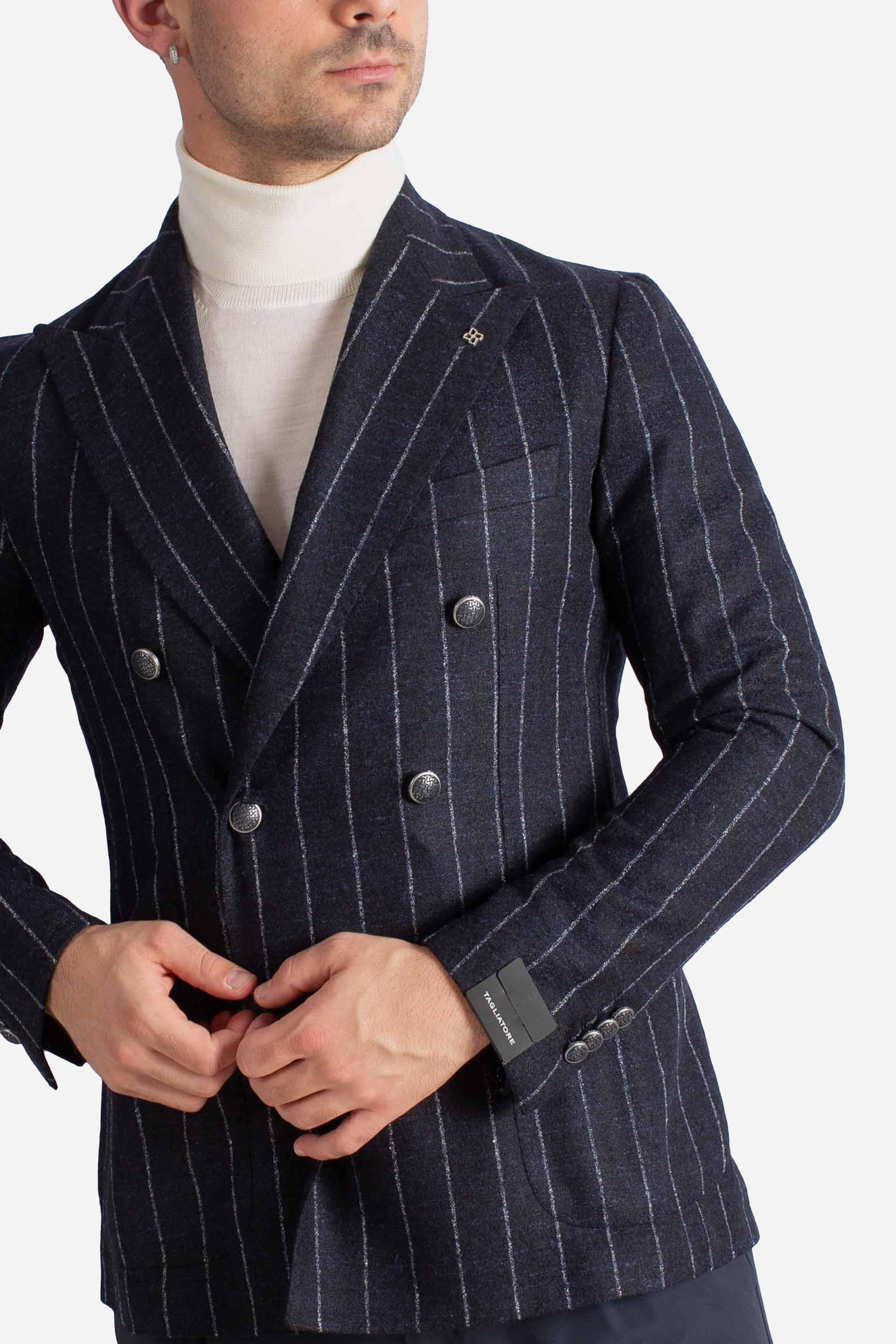 Giacca doppiopetto gessata blu 1SMC20K850012B3263 TAGLIATORE