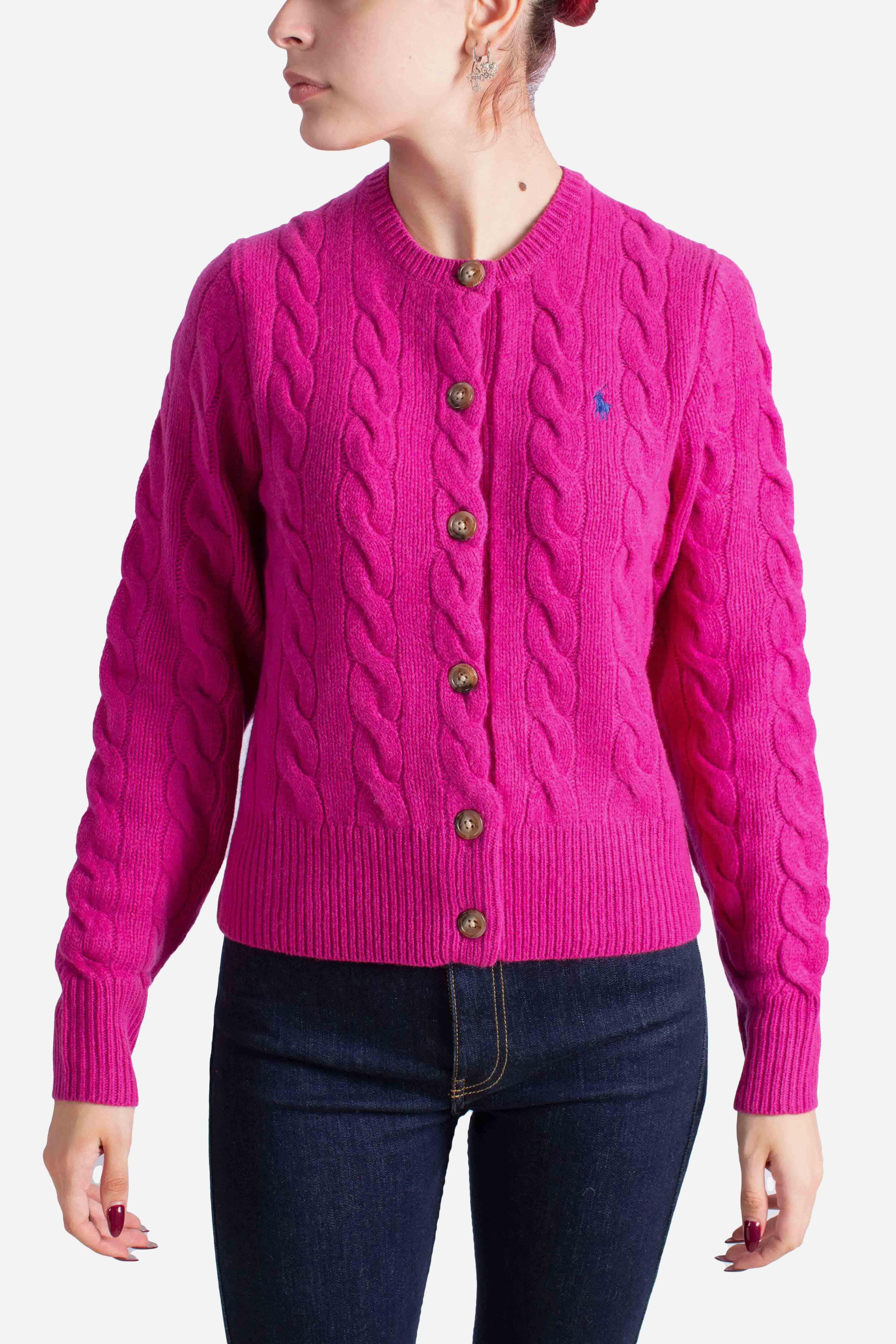 Cardigan a trecce in lana e cashmere pink 211972104006 POLO RALPH LAUREN