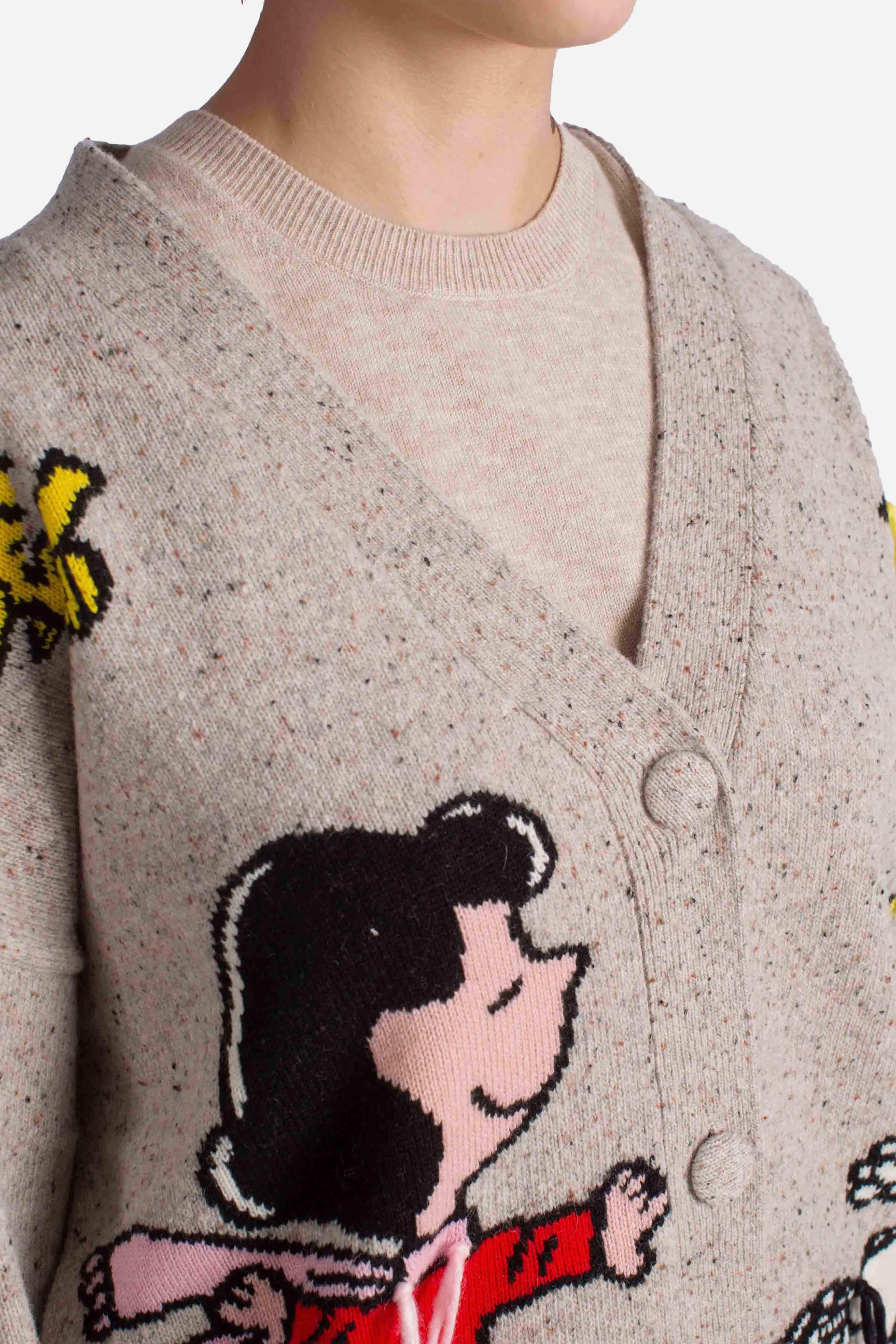 Cardigan Donna Snoopy & Lucy Skating Beige SASI00204125I MC2 SAINT BARTH