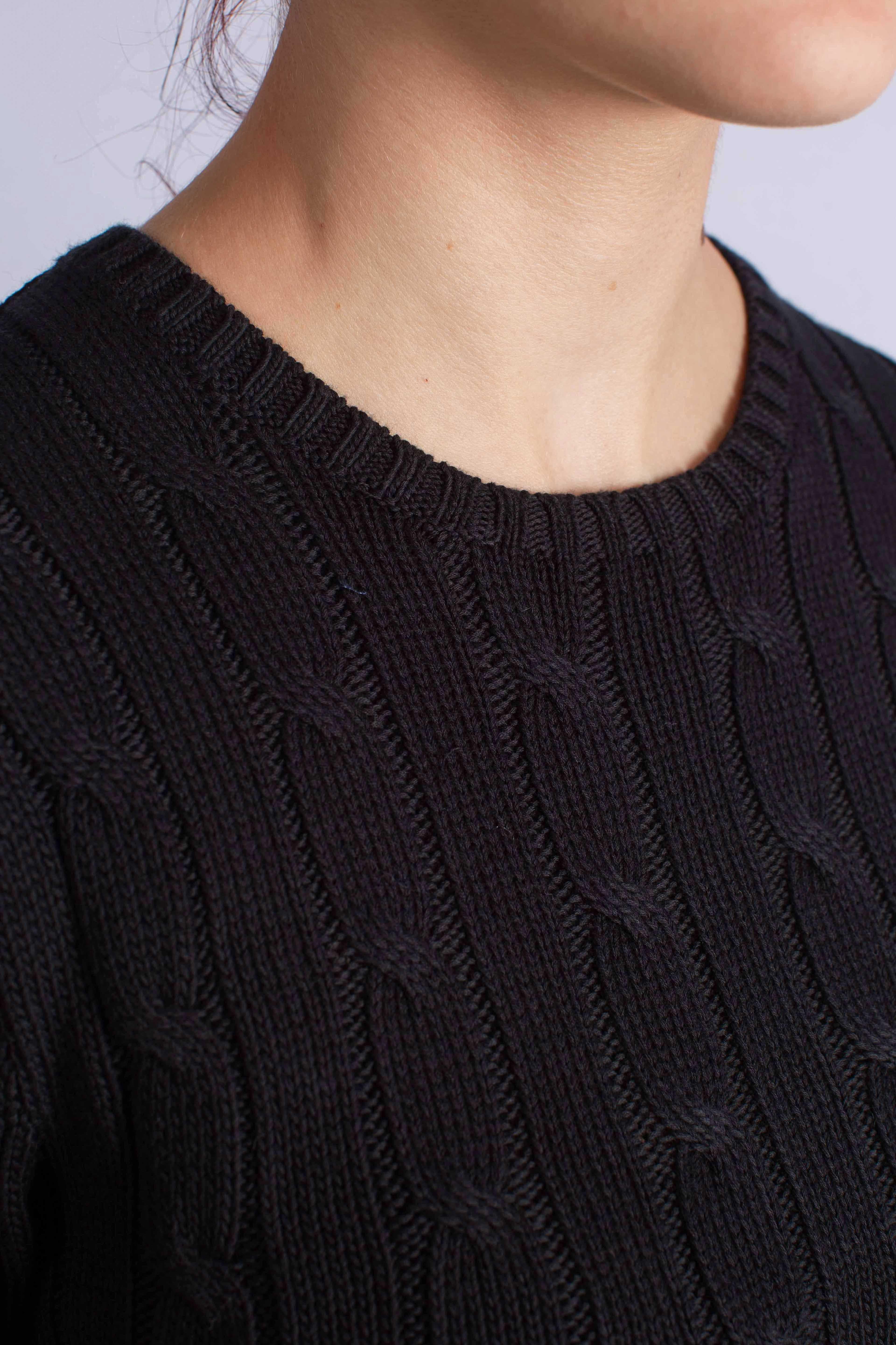 Maglia a girocollo in cotone a trecce black 211971869006 POLO RALPH LAUREN