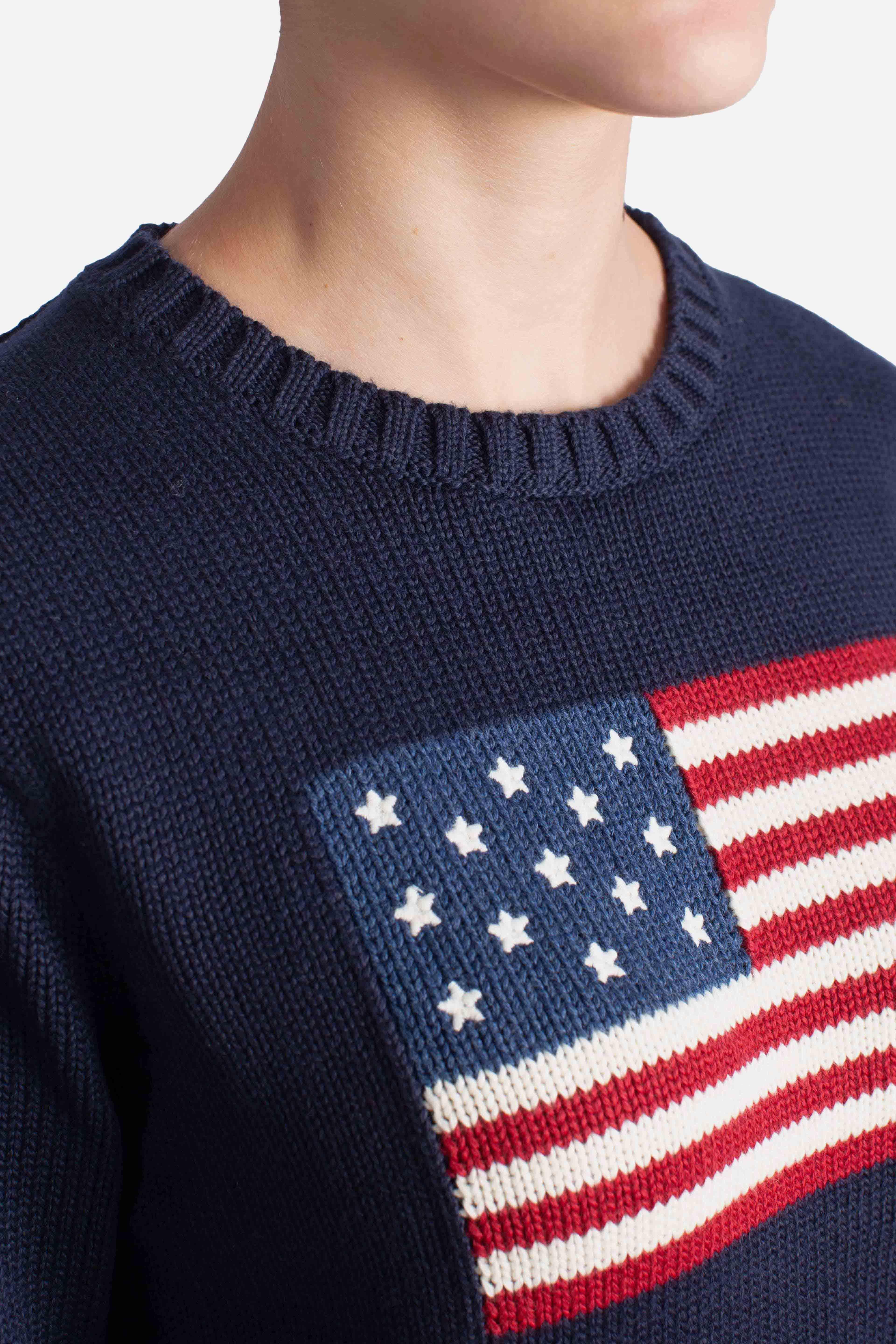 Maglia girocollo in cotone con bandiera navy 211896939001 POLO RALPH LAUREN