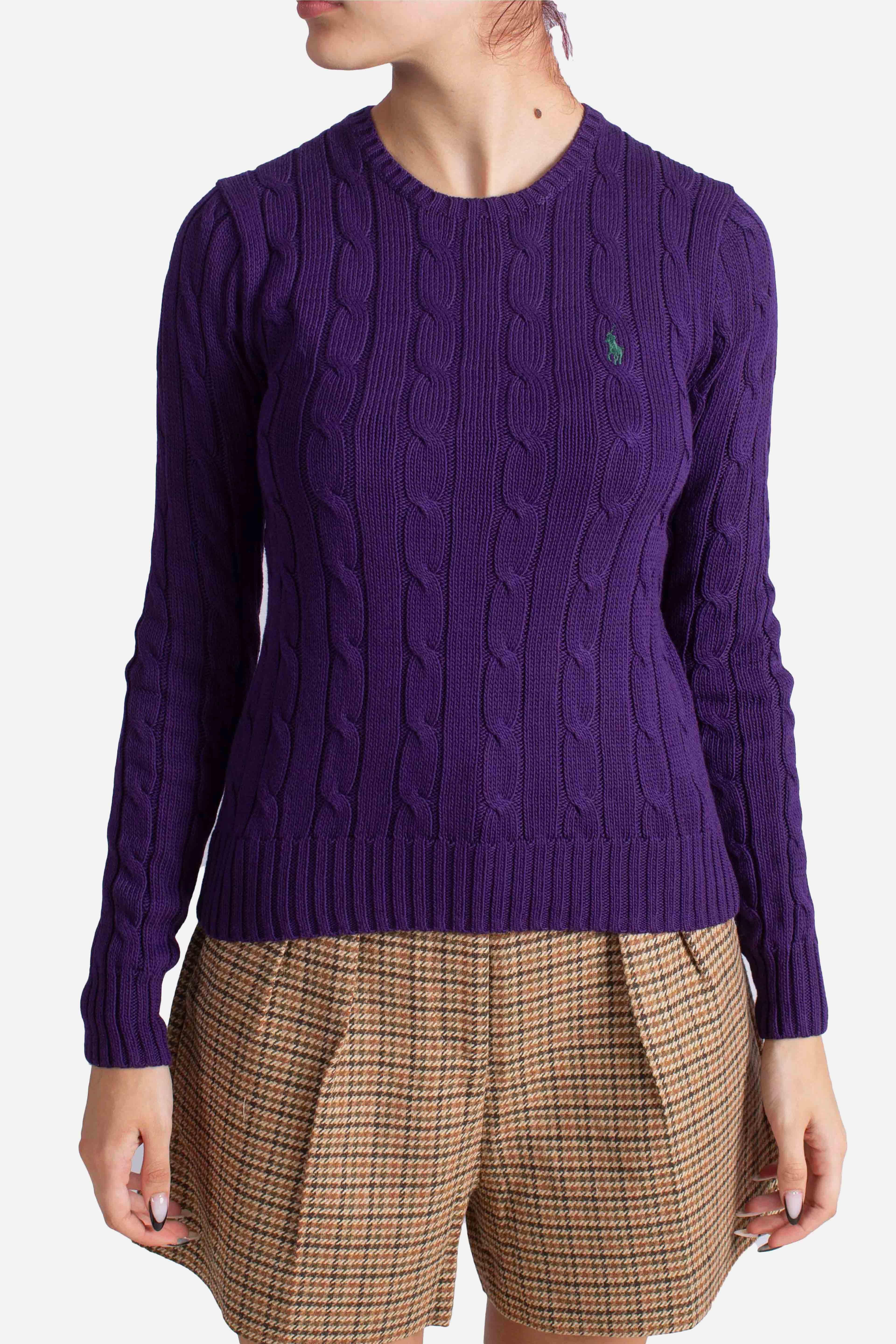 Maglia a girocollo in cotone a trecce purple 211971869020 POLO RALPH LAUREN