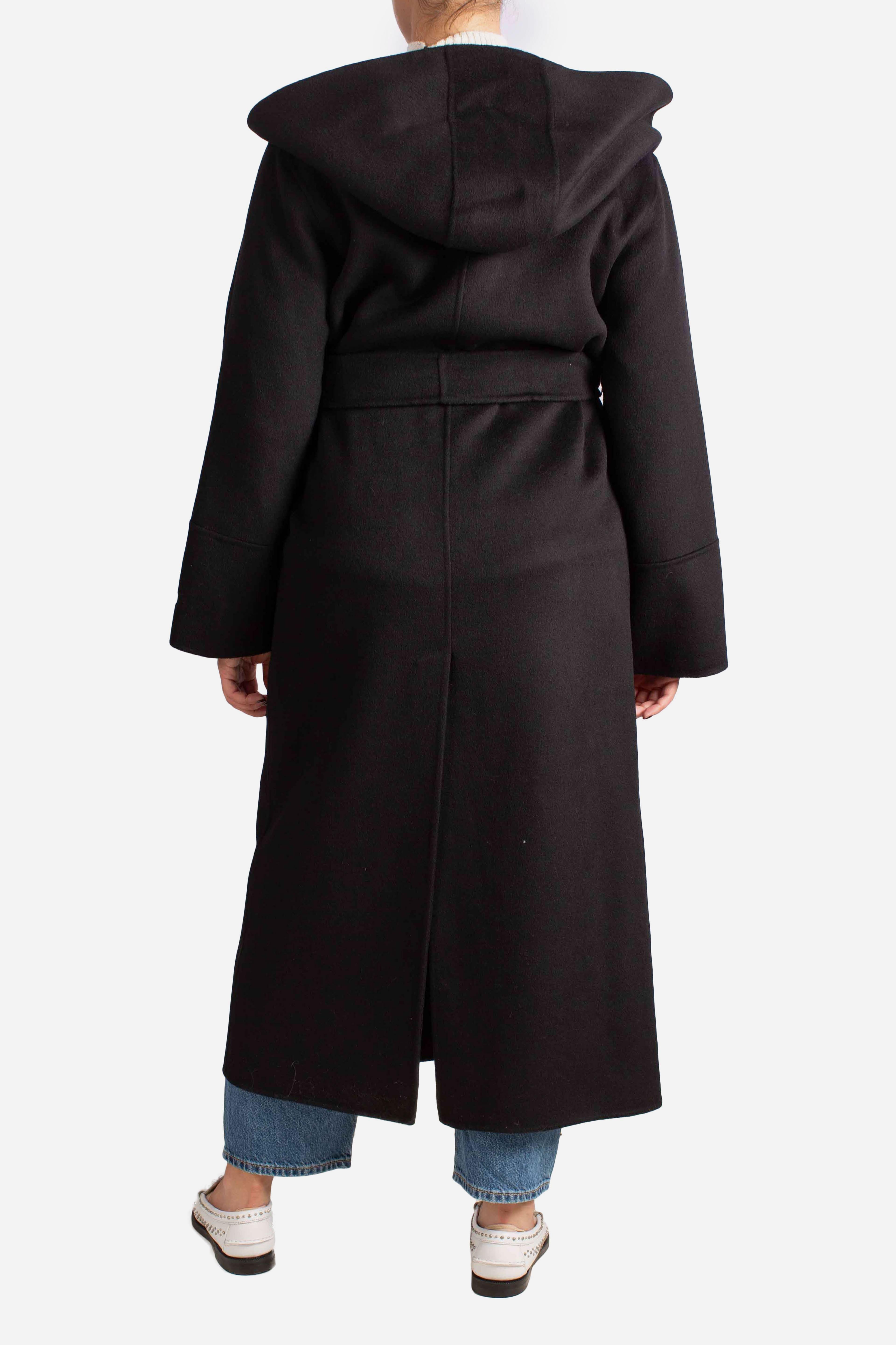 Cappotto lungo con cappuccio e cintura nero K330Y006A1900 DIXIE