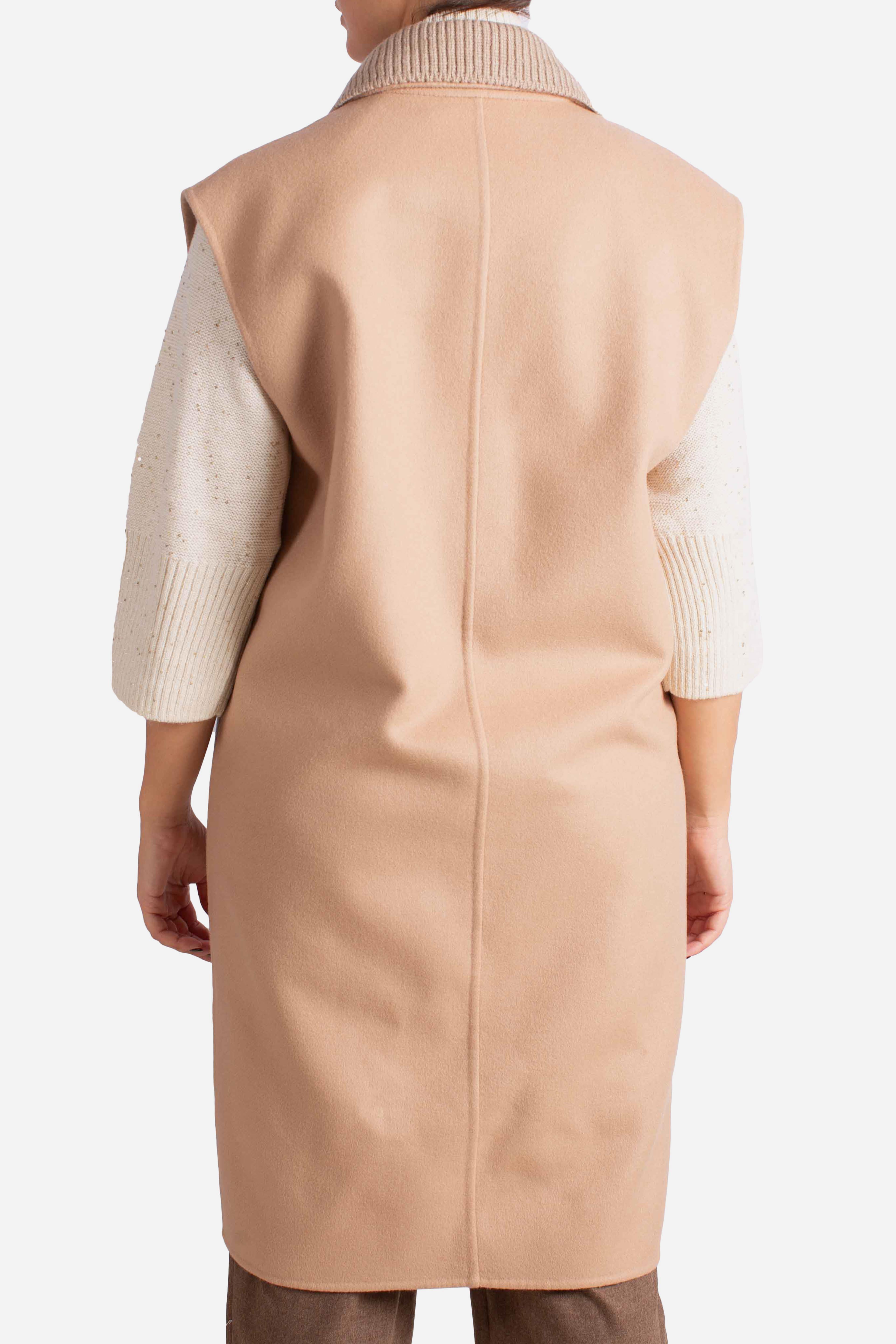 Gilet Donna Gran Sasso in Lana Beige con Collo a Contrasto 7829656496130 GRAN SASSO