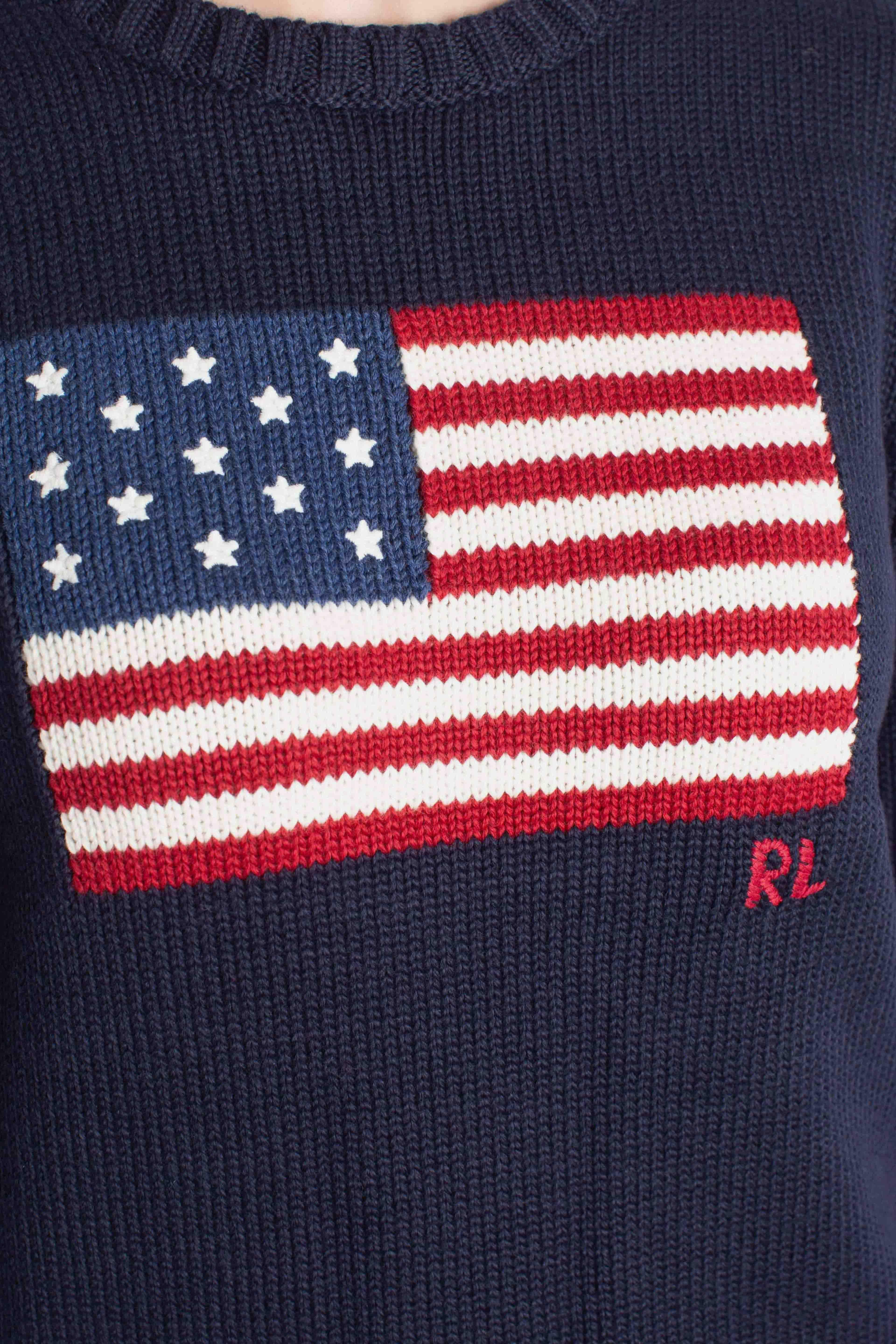 Maglia girocollo in cotone con bandiera navy 211896939001 POLO RALPH LAUREN