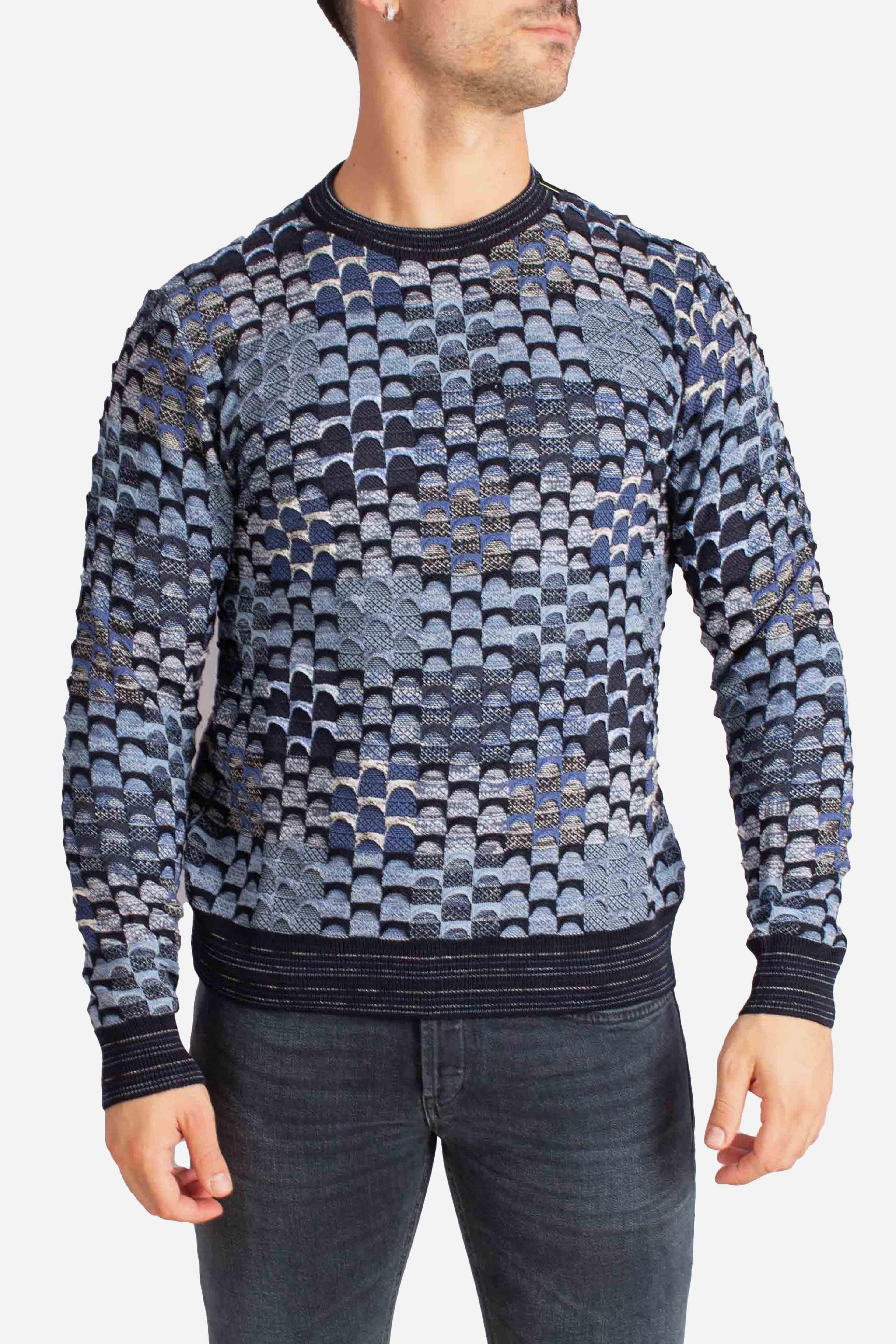 Maglia Uomo Multicolor a Fantasia Geometrica blu 32091610G0490 LORENZONI