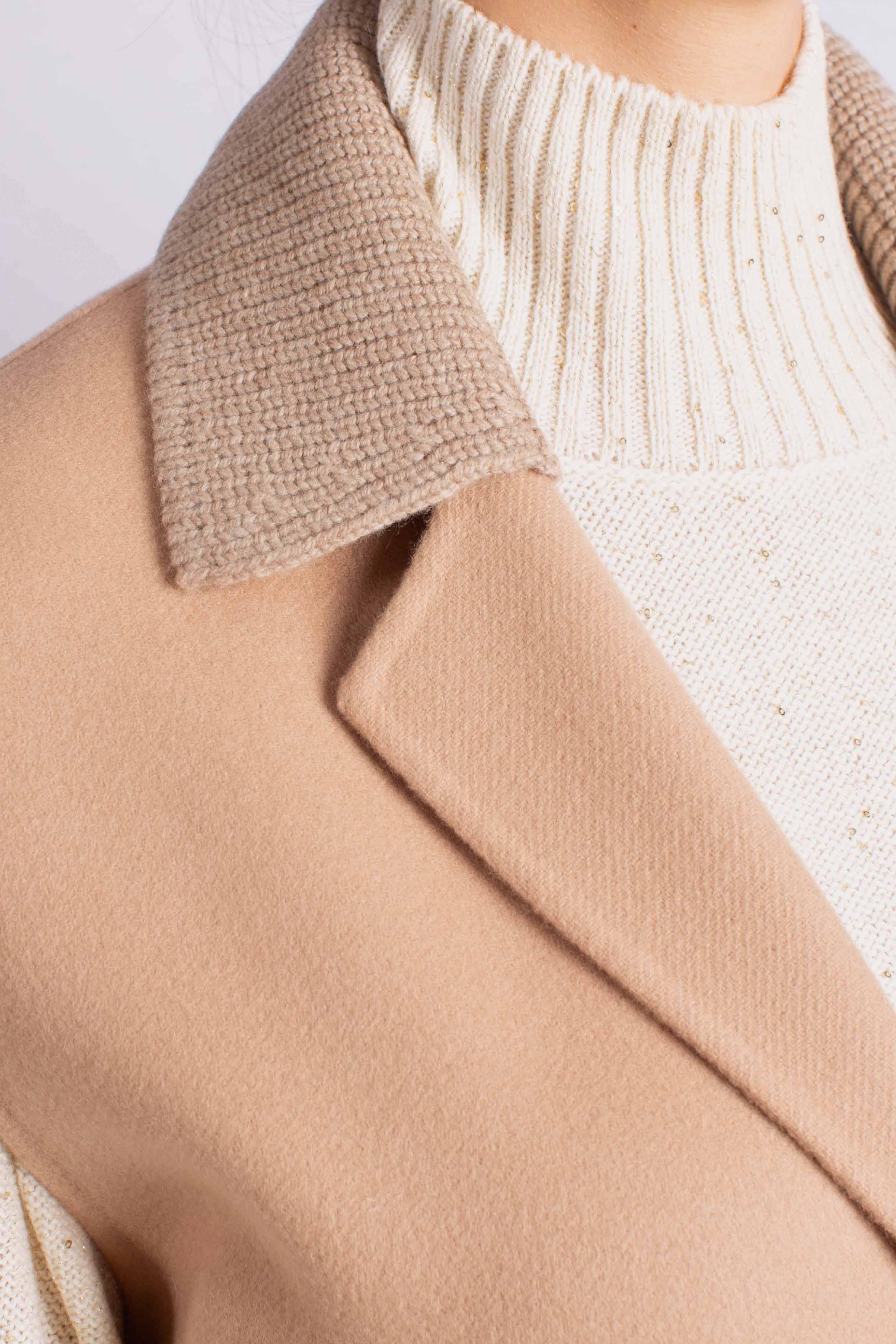 Gilet Donna Gran Sasso in Lana Beige con Collo a Contrasto 7829656496130 GRAN SASSO