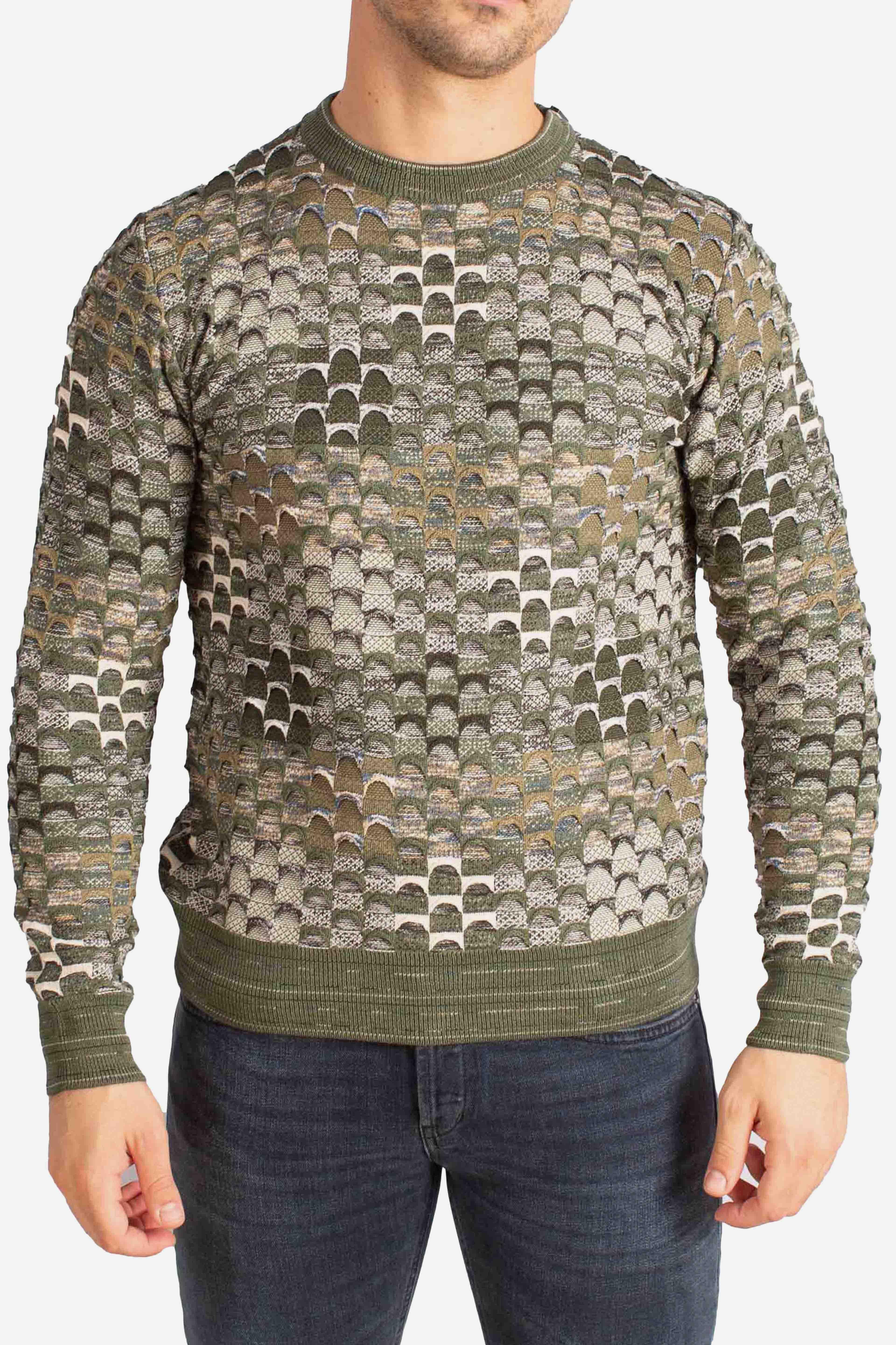 Maglia Uomo Multicolor a Fantasia Geometrica verde 32091610G0501 LORENZONI