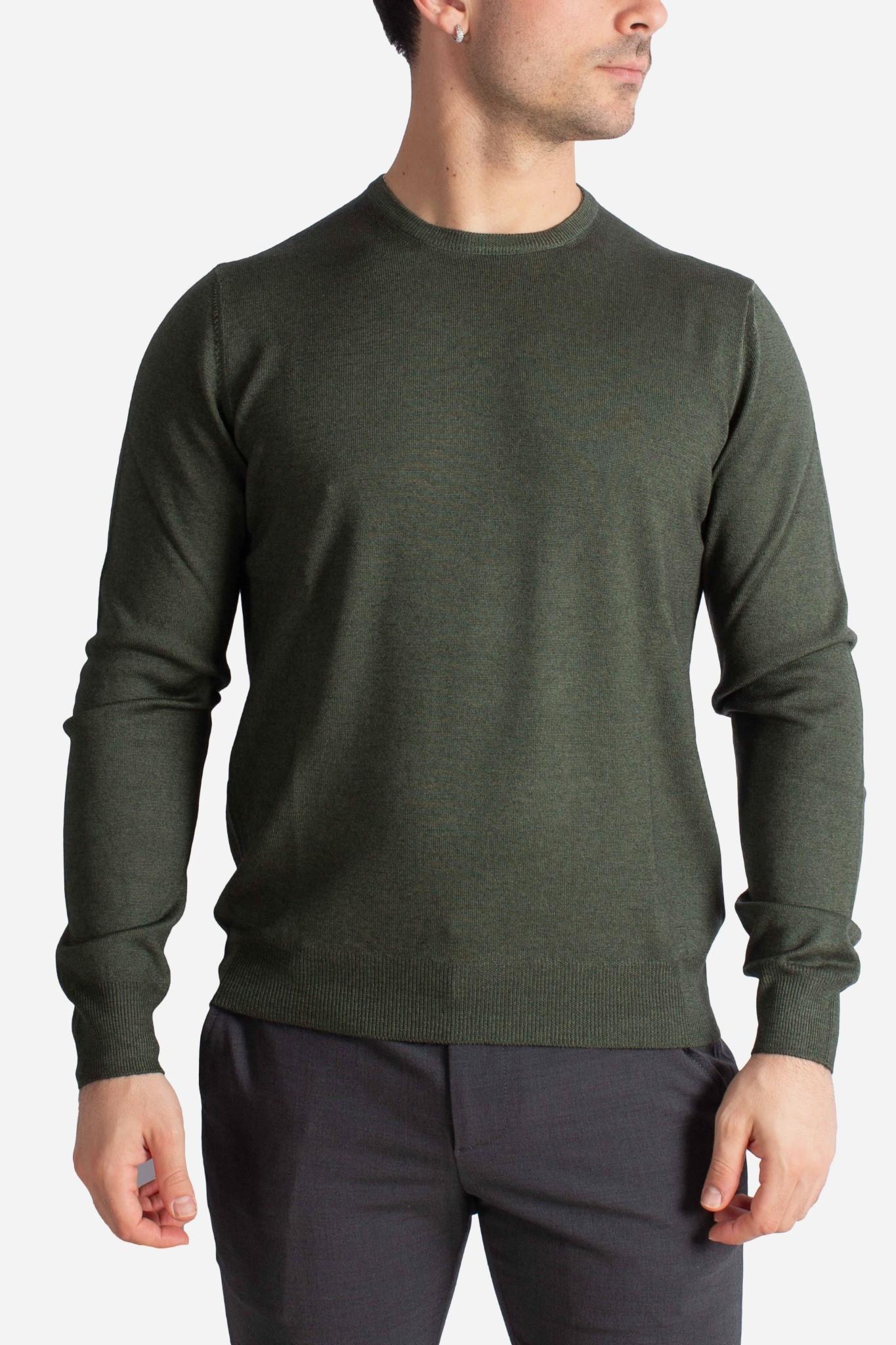 Maglia Girocollo in Lana Merino Extrafine verde militare 5516722792628 GRAN SASSO