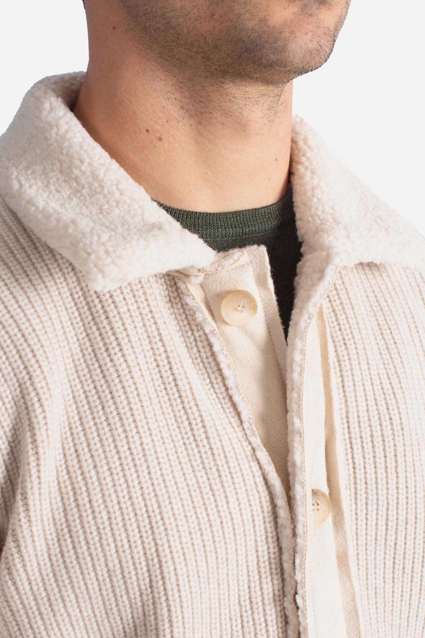 Cardigan in Lana Vergine con Dettagli in Teddy ivory 1311225015054 GRAN SASSO