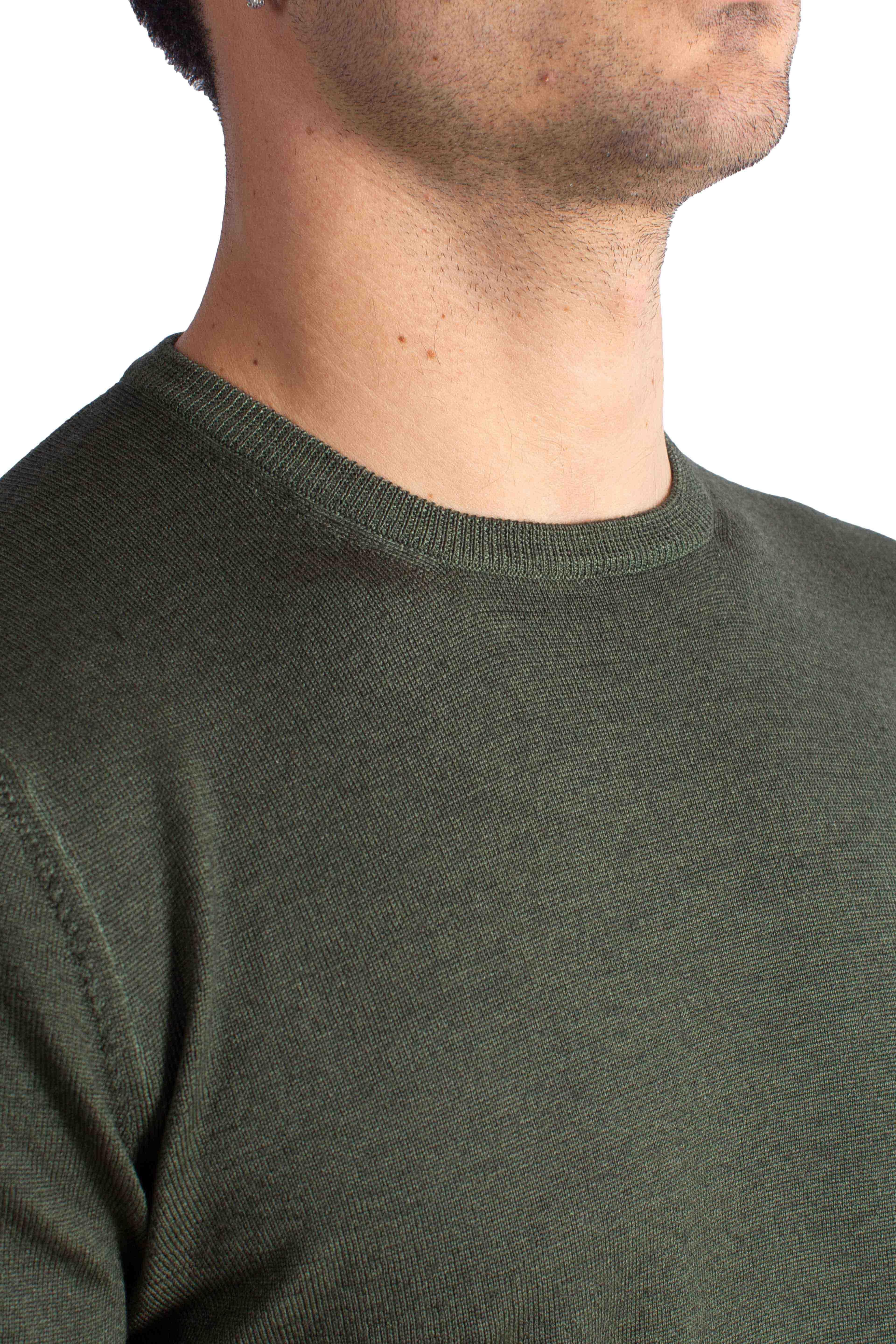 Maglia Girocollo in Lana Merino Extrafine verde militare 5516722792628 GRAN SASSO