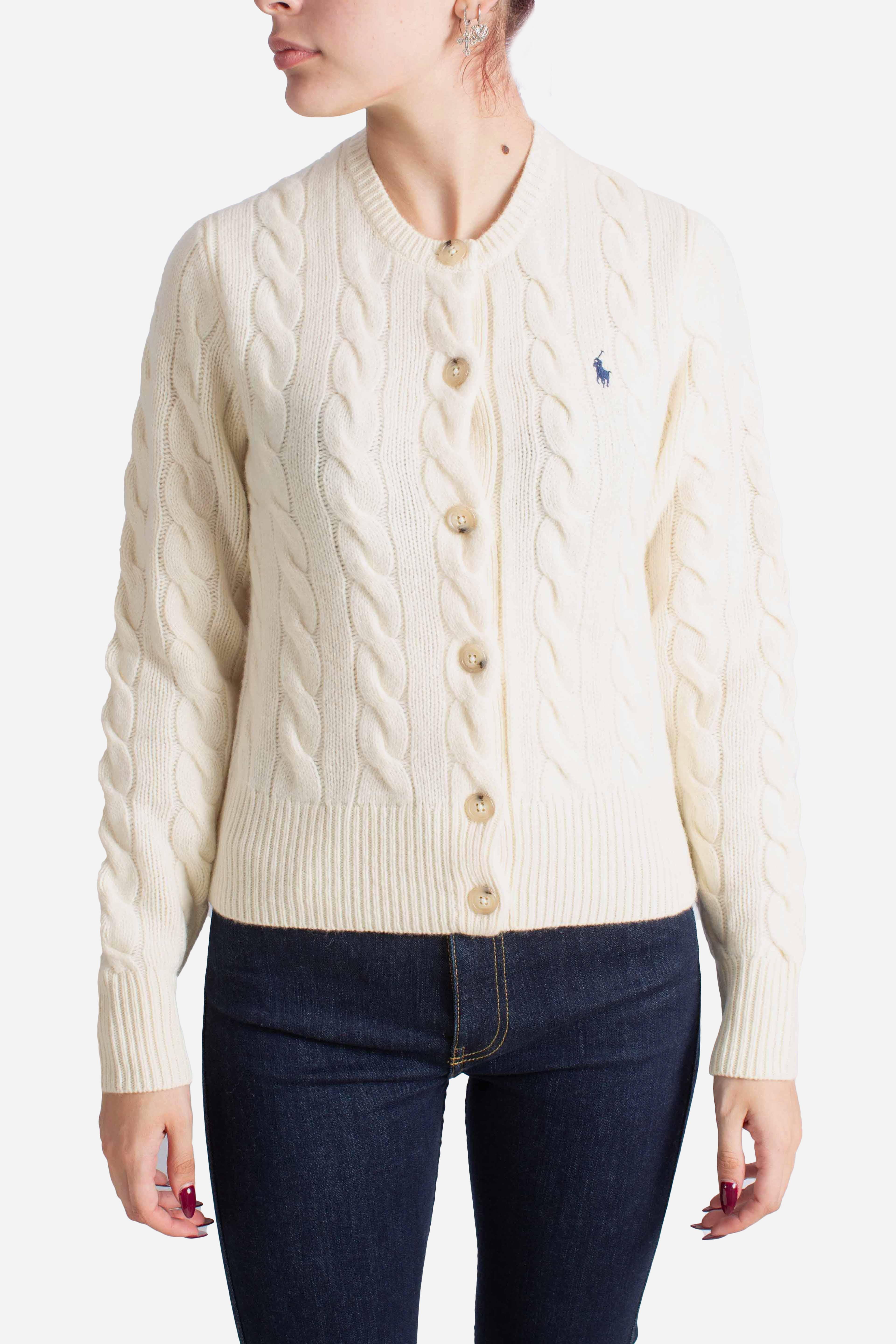 Cardigan a trecce in lana e cashmere white 211972104002 POLO RALPH LAUREN