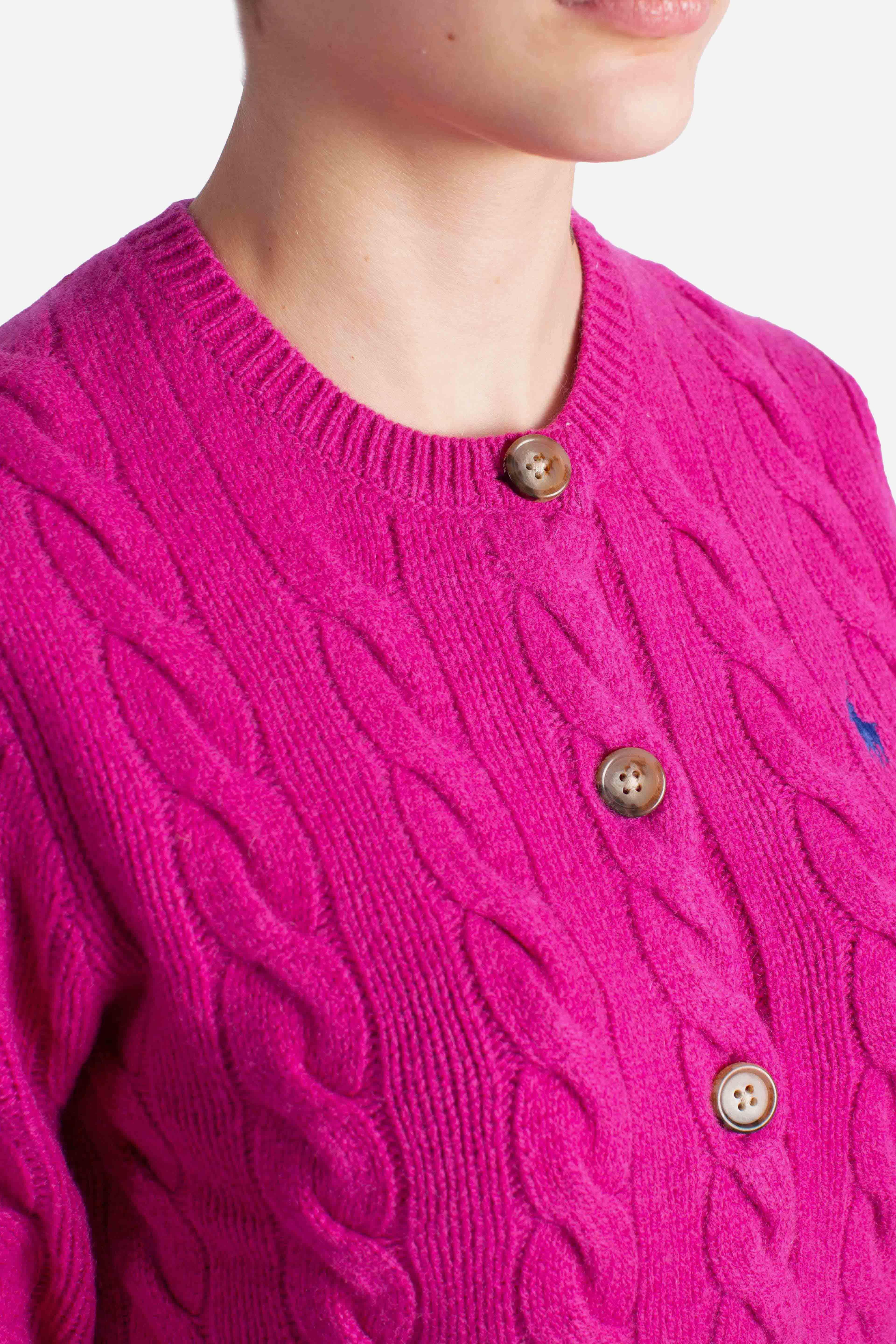 Cardigan a trecce in lana e cashmere pink 211972104006 POLO RALPH LAUREN