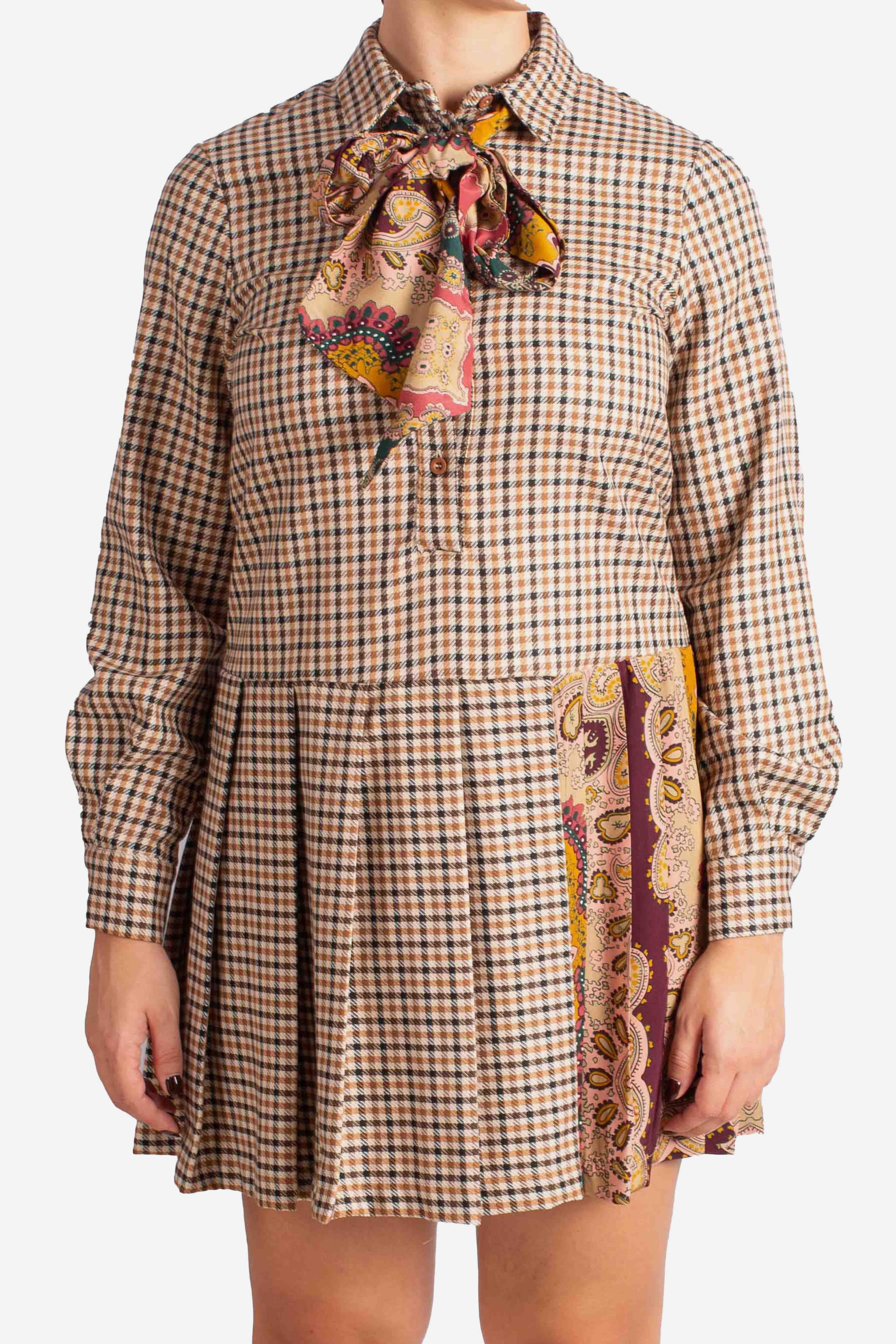 Abito corto a fantasia check con foulard ALO5KNFA1811 DIXIE