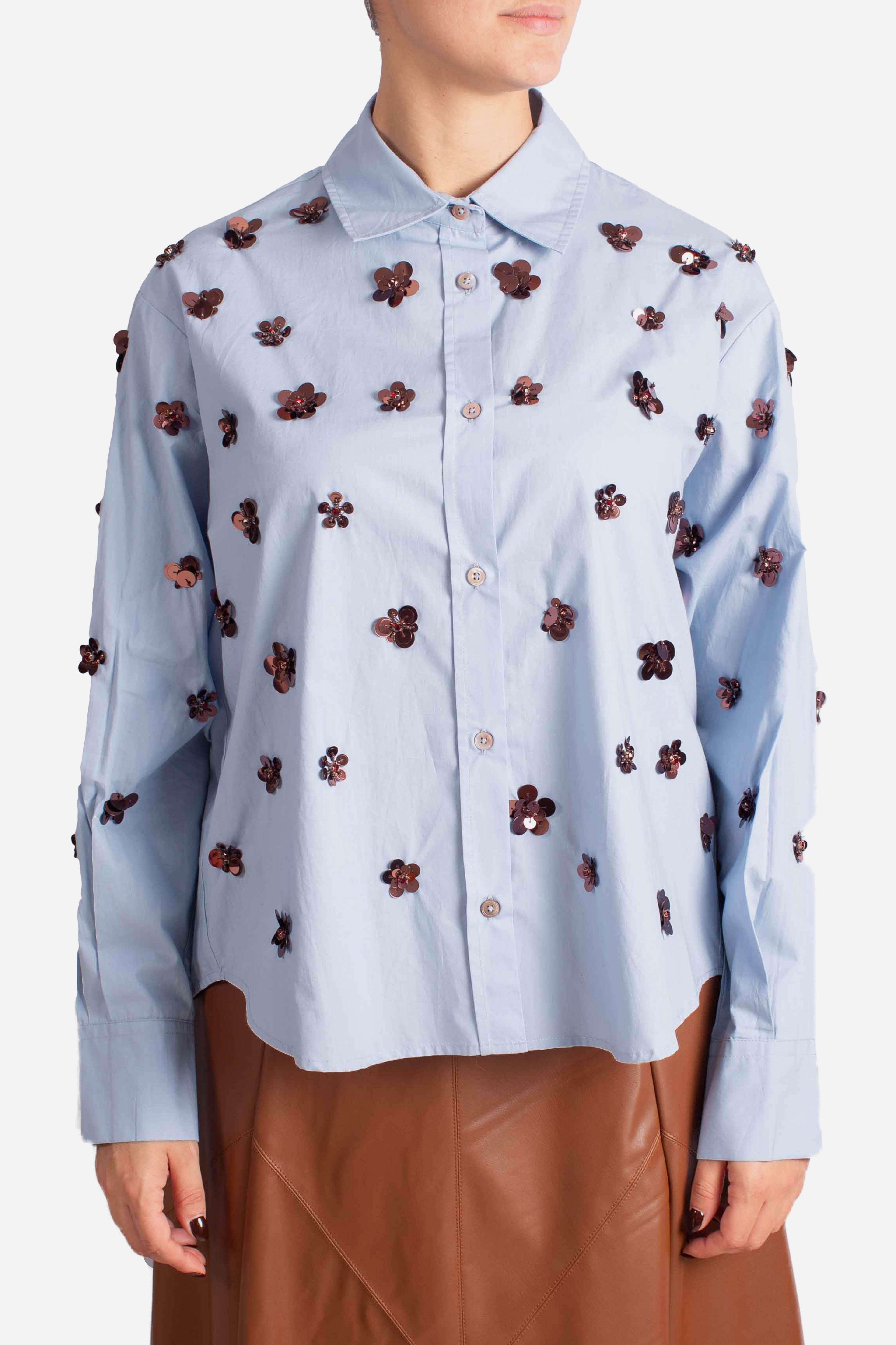 Camicia azzurra con fiori paillettati C844Y005A1500 DIXIE