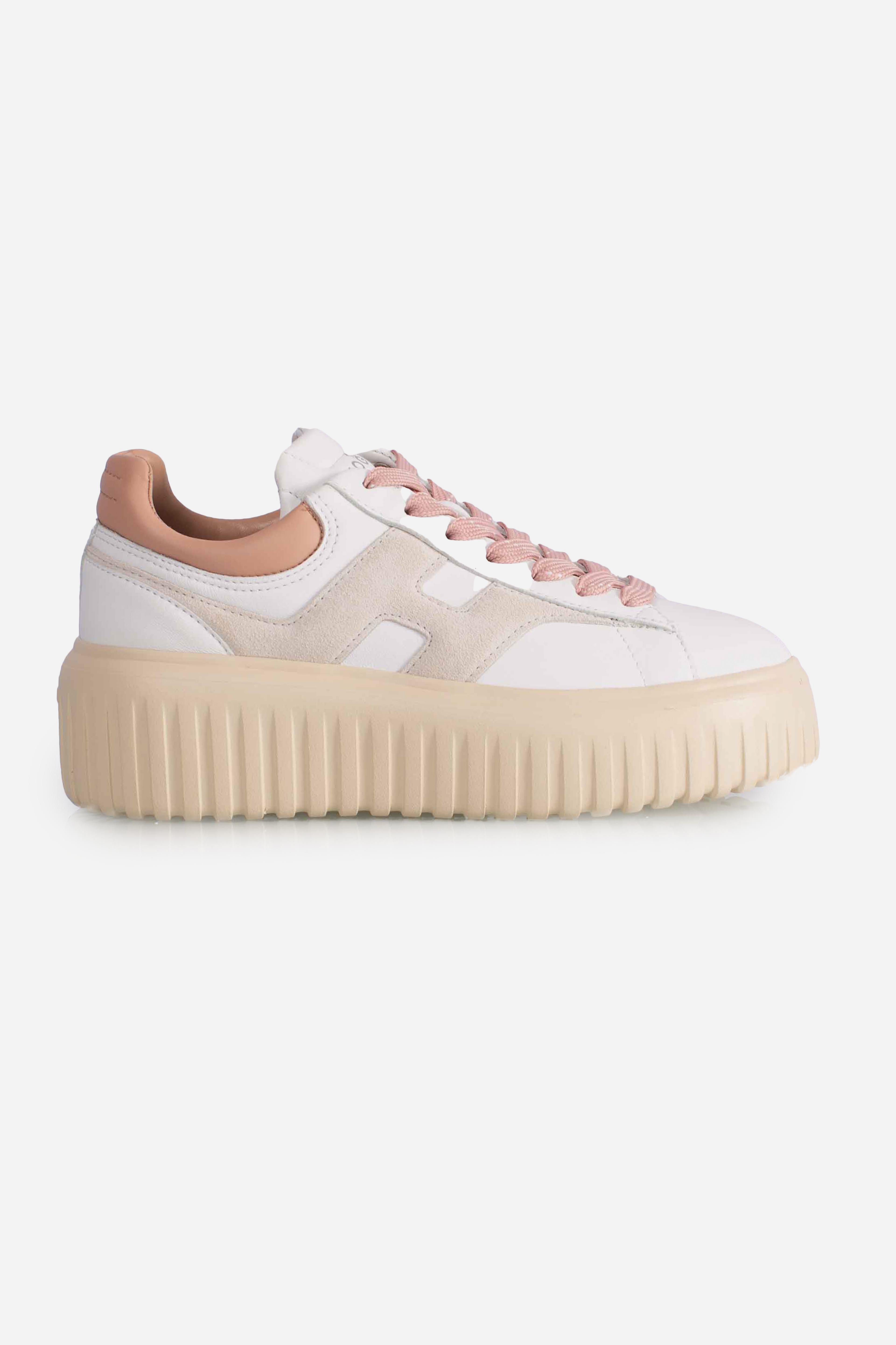 Sneakers Hogan H-Stripes Bianco Grigio Rosa HXW6450FE91UIT0MA7 HOGAN