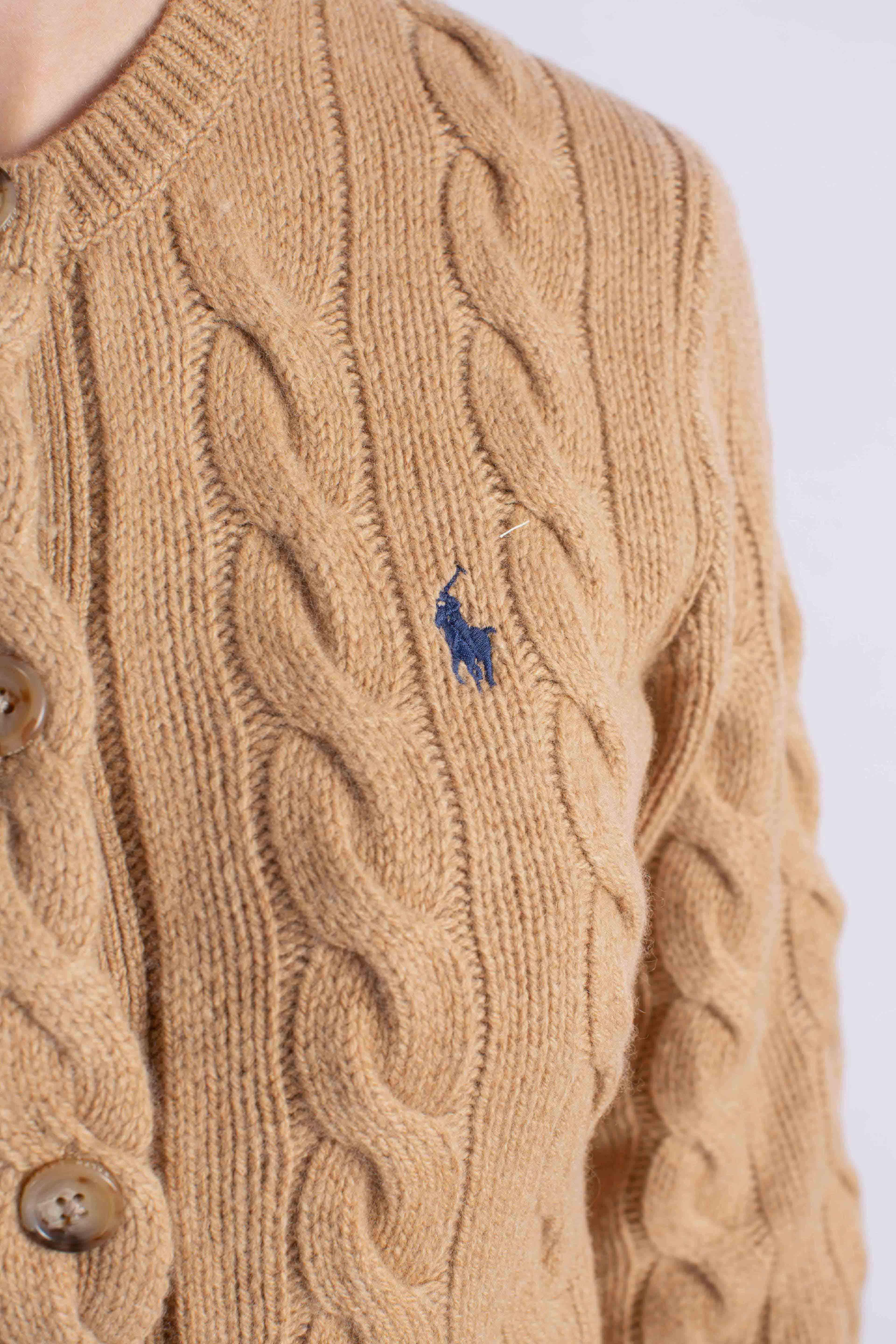 Cardigan a trecce in lana e cashmere camel 211972104001 POLO RALPH LAUREN