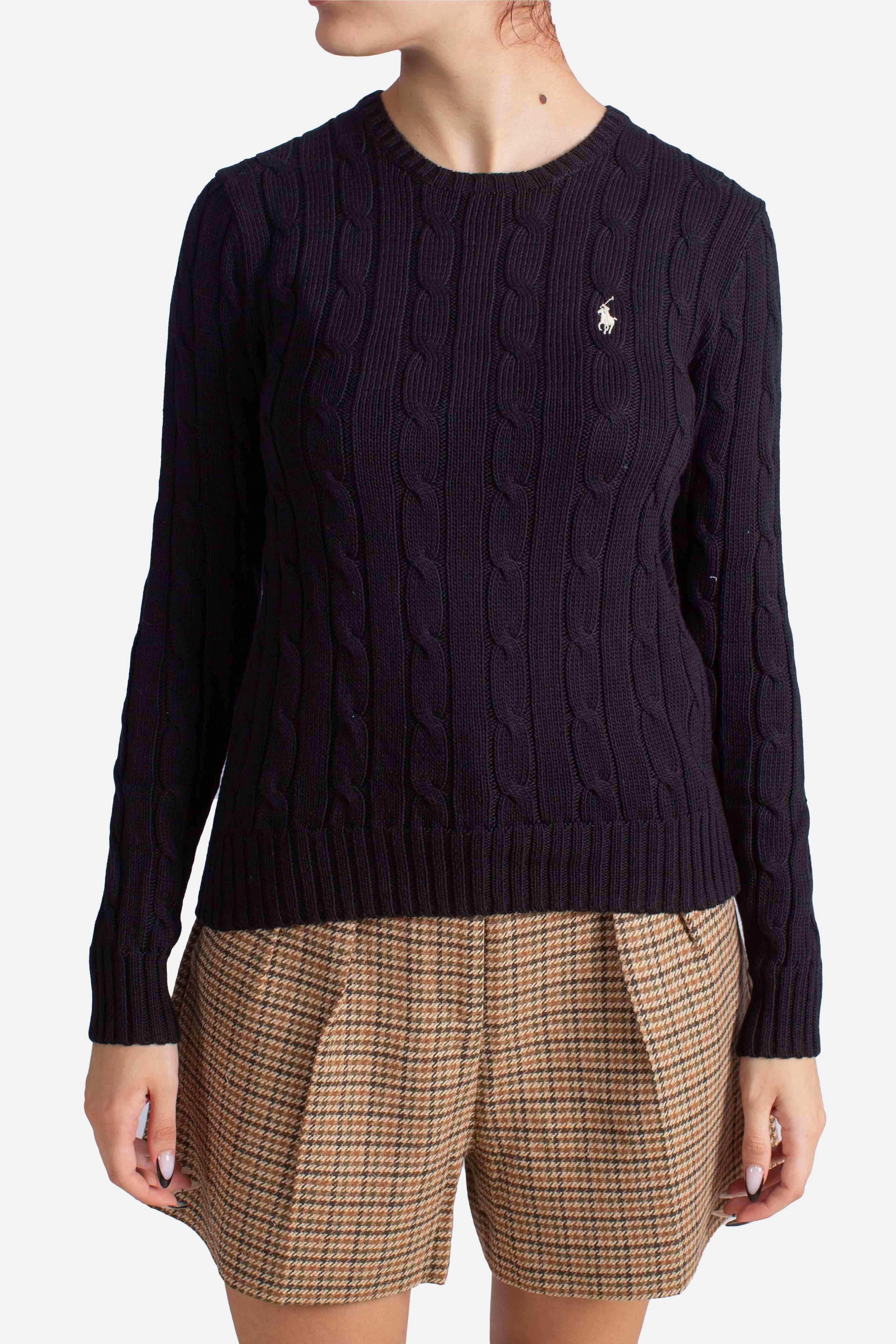 Maglia a girocollo in cotone a trecce black 211971869006 POLO RALPH LAUREN