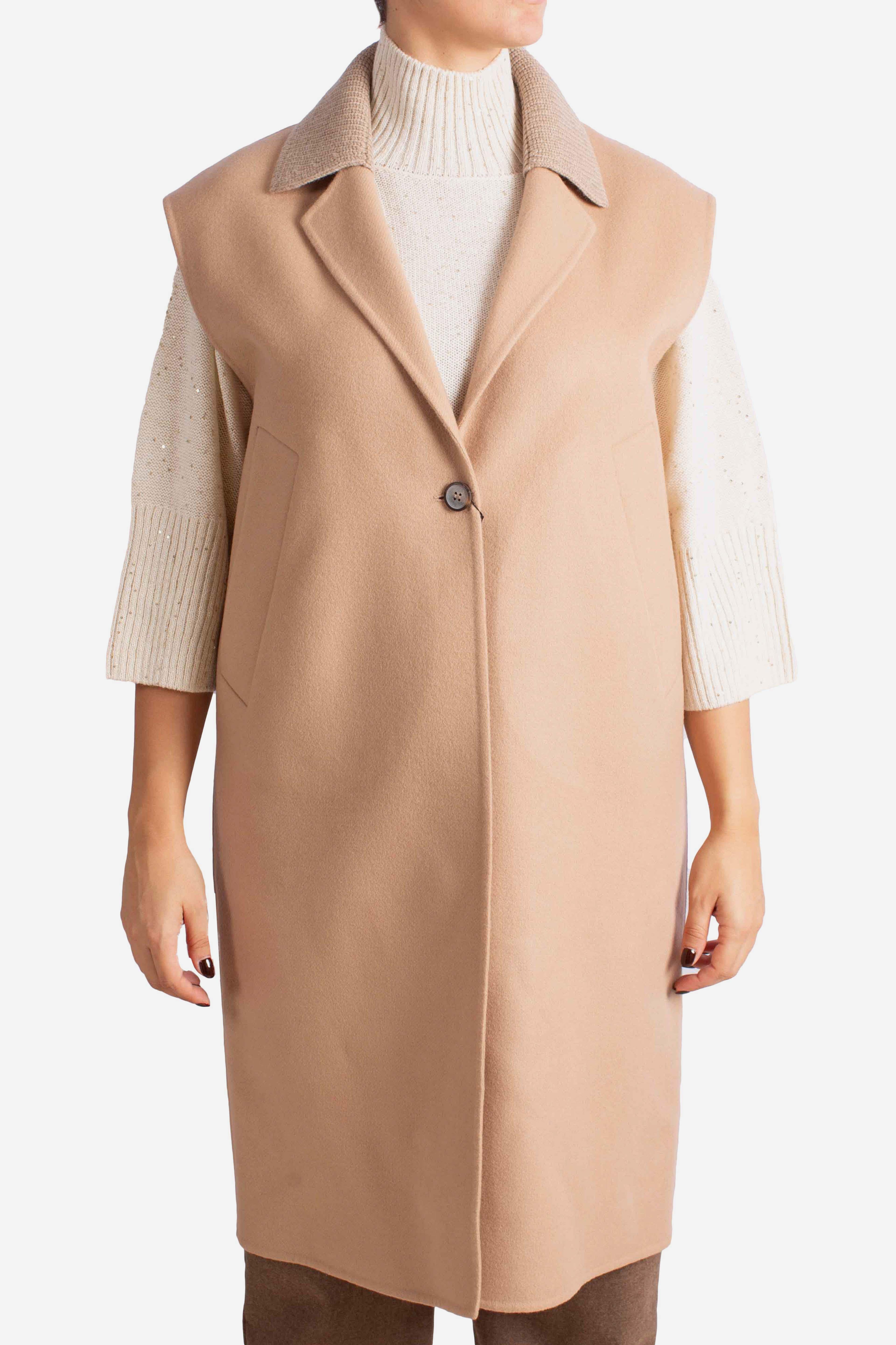 Gilet Donna Gran Sasso in Lana Beige con Collo a Contrasto 7829656496130 GRAN SASSO