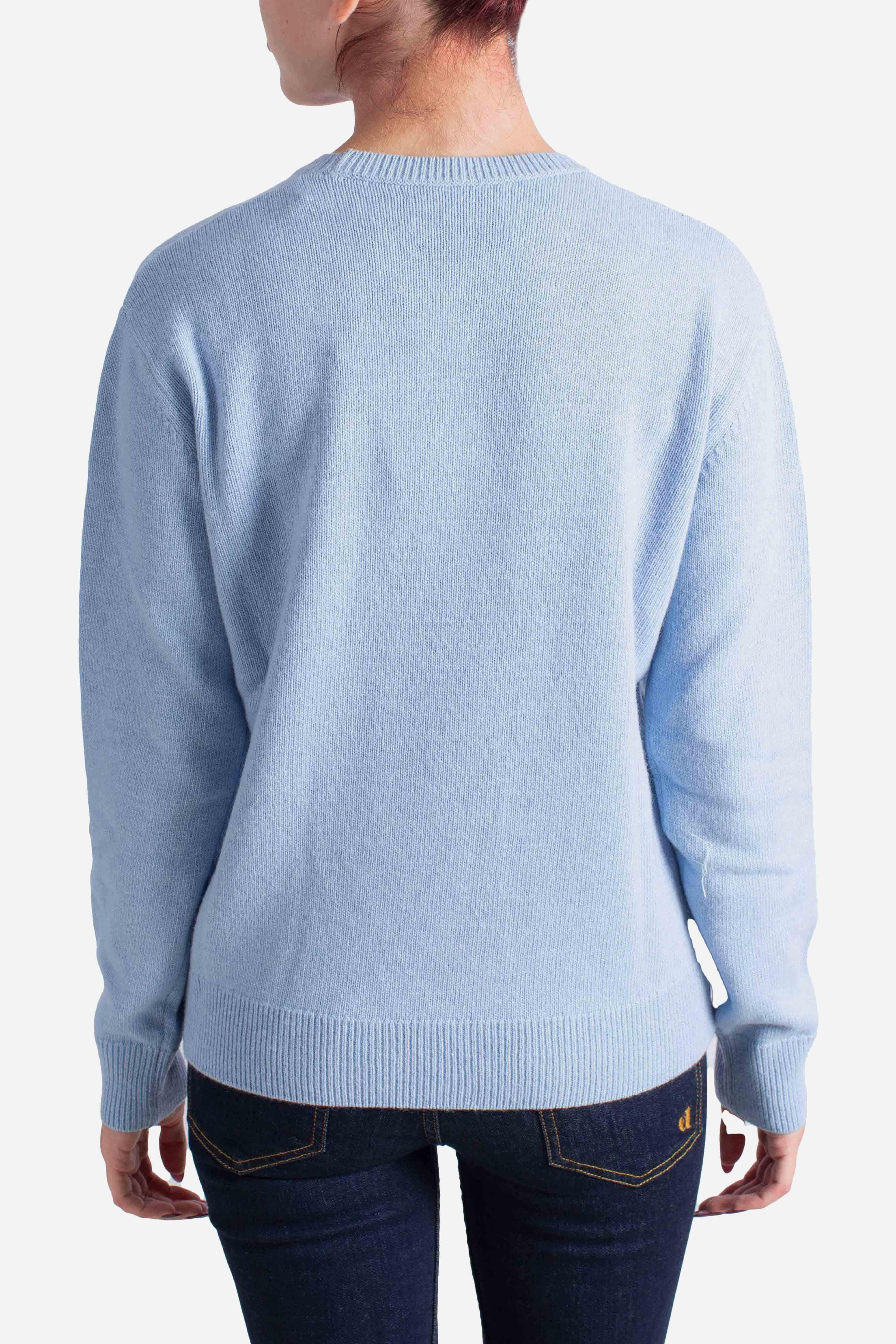 Maglione azzurro New Queen in misto cashmere con ricamo Io che amo solo tequila QUE001000586I MC2 SAINT BARTH