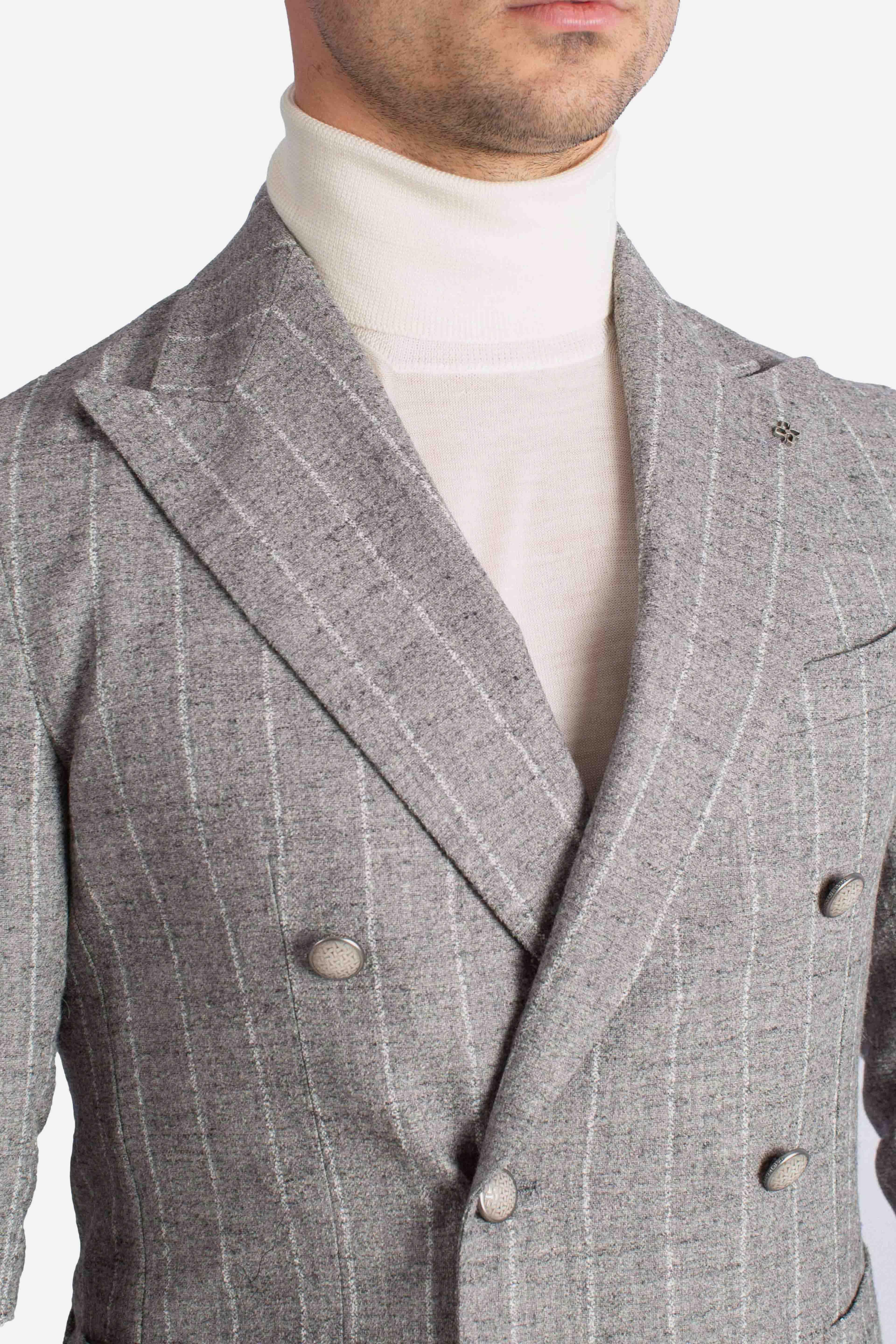 Giacca doppiopetto gessata grigio perla 1SMC20K850012P1249 TAGLIATORE