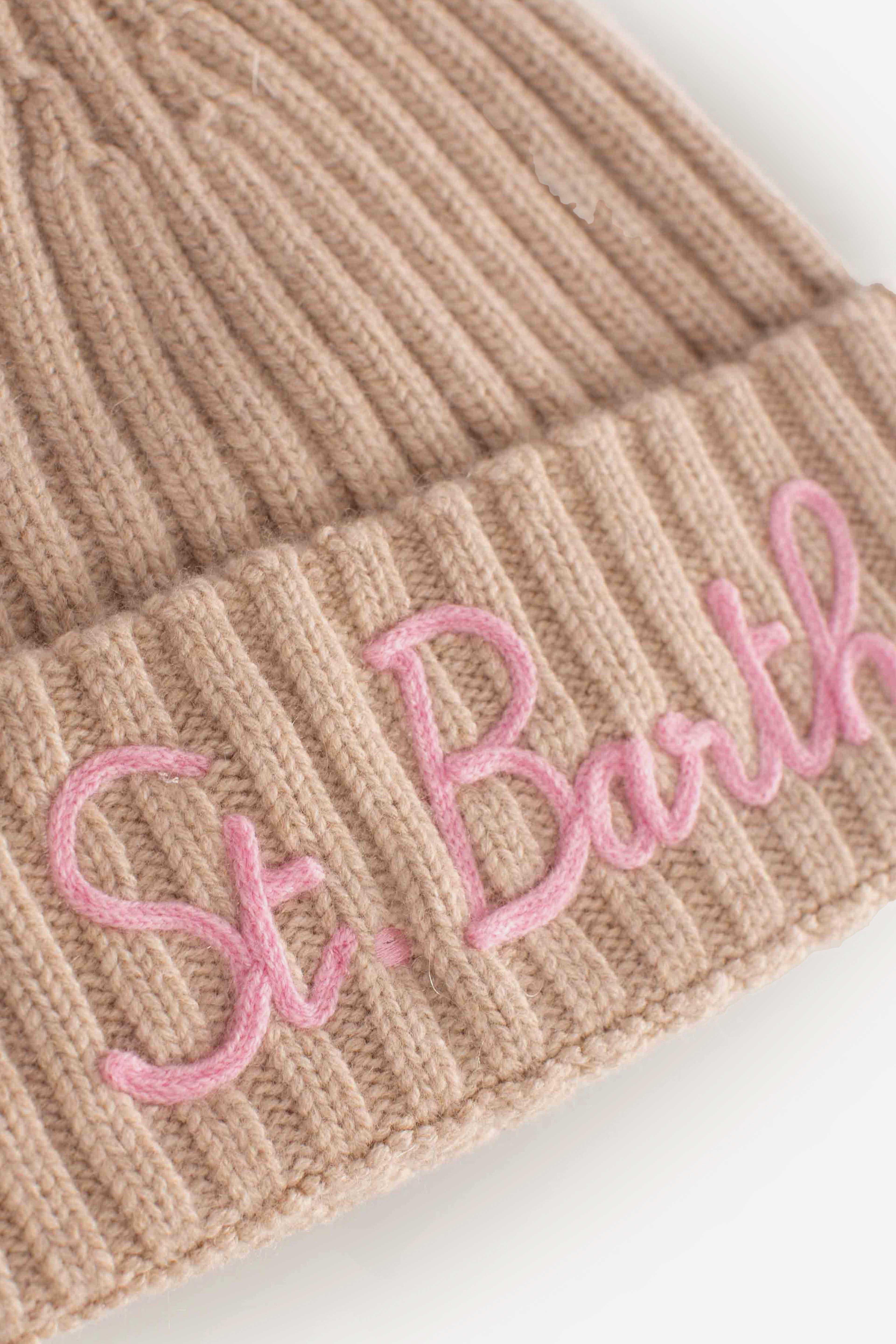 Cuffia St. Barth Beige con Ricamo Rosa WENG00503875I MC2 SAINT BARTH