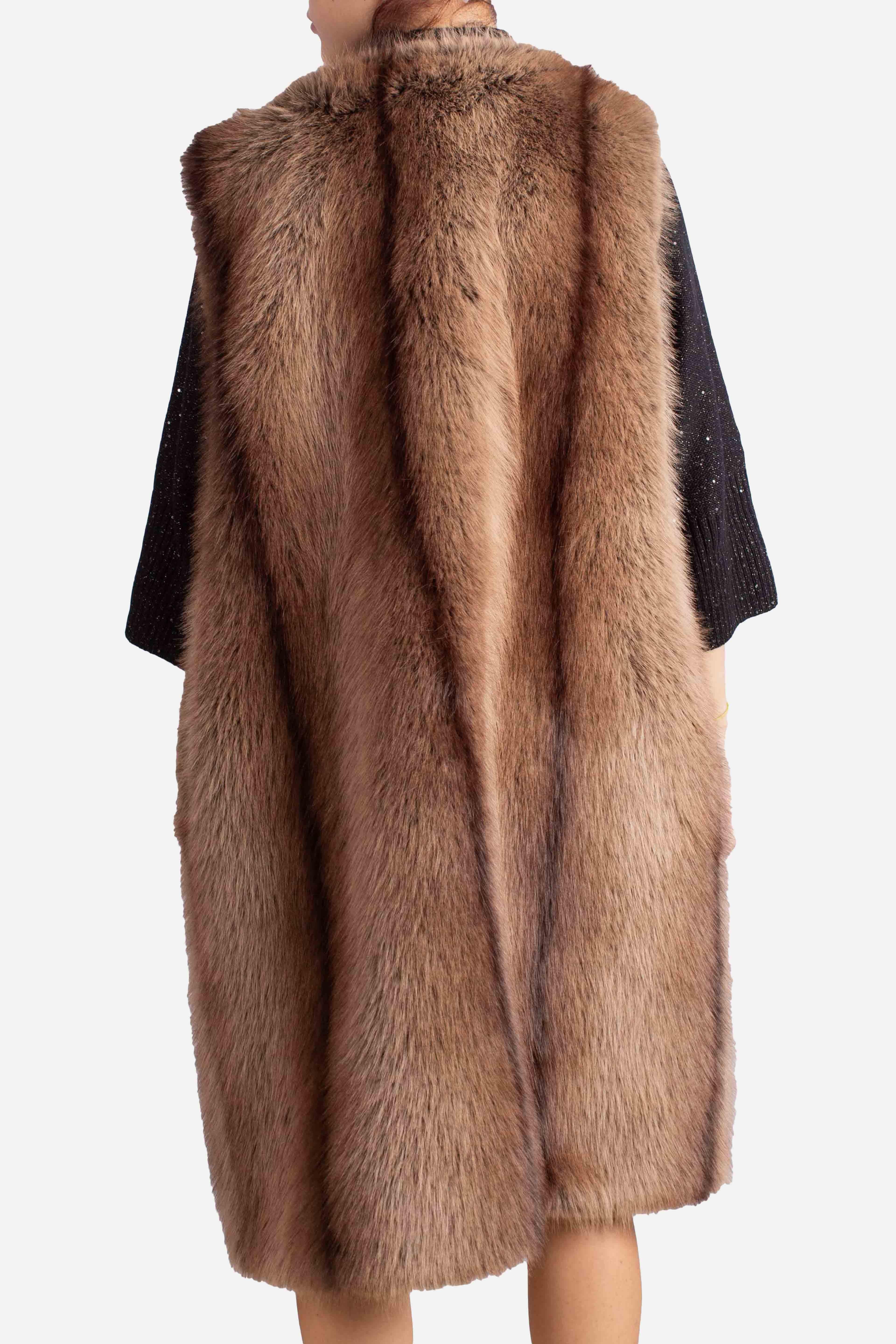 Gilet lungo in eco-pelliccia color marrone L330Y002A3998 DIXIE