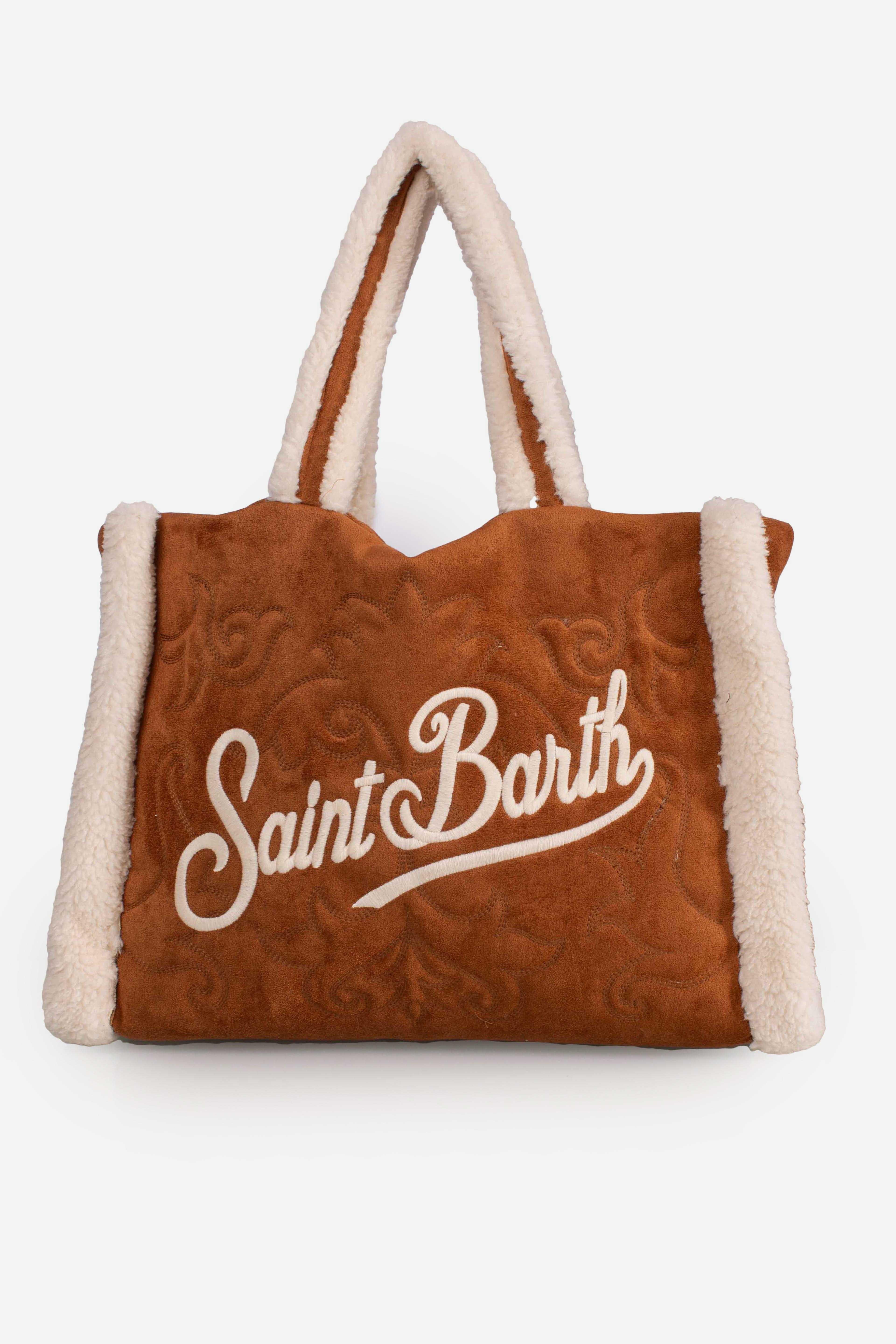 Borsa Shopper Camel con Dettagli in Shearling con Logo Ricamato VANI03200284I MC2 SAINT BARTH