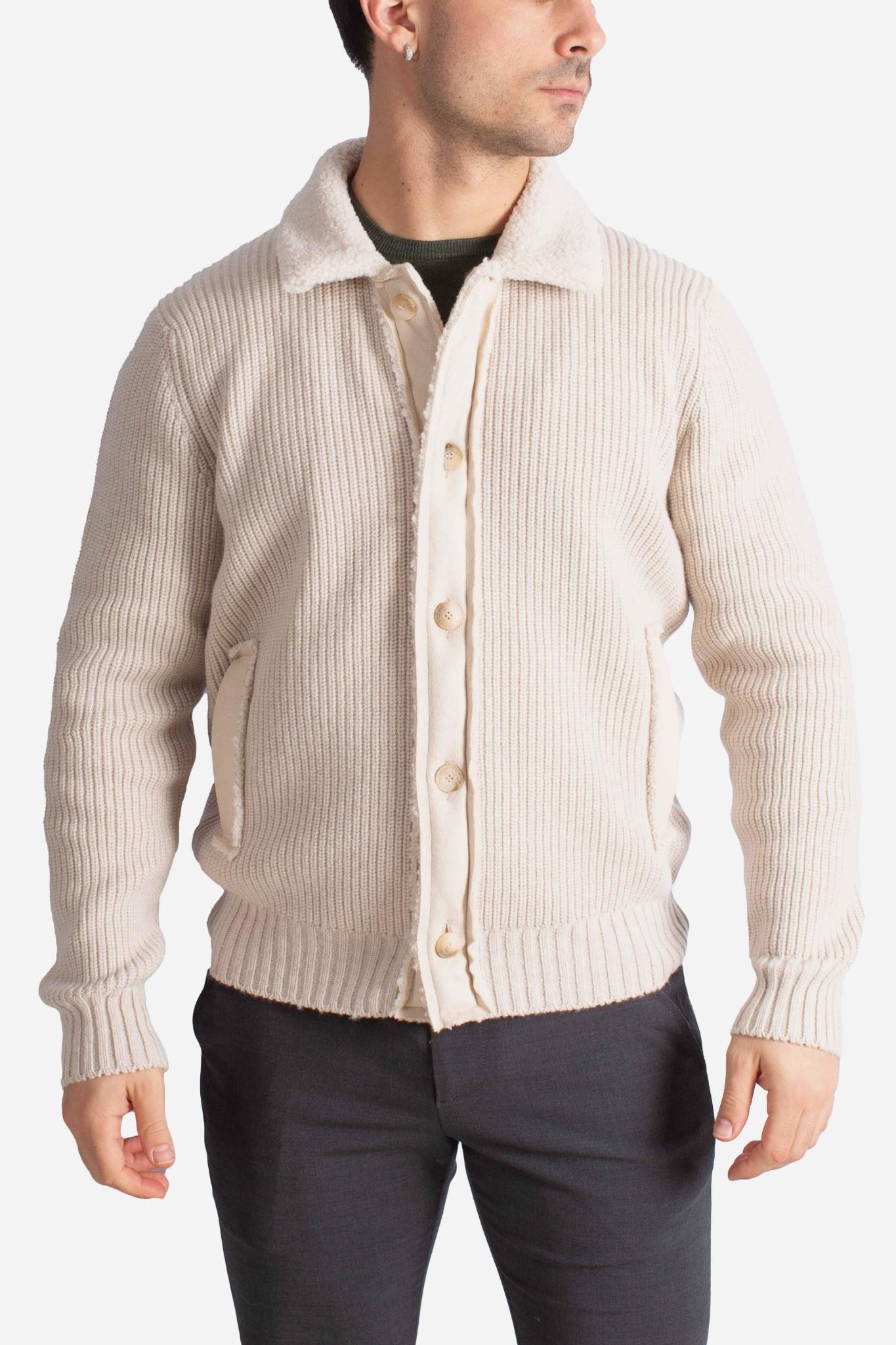 Cardigan in Lana Vergine con Dettagli in Teddy ivory 1311225015054 GRAN SASSO