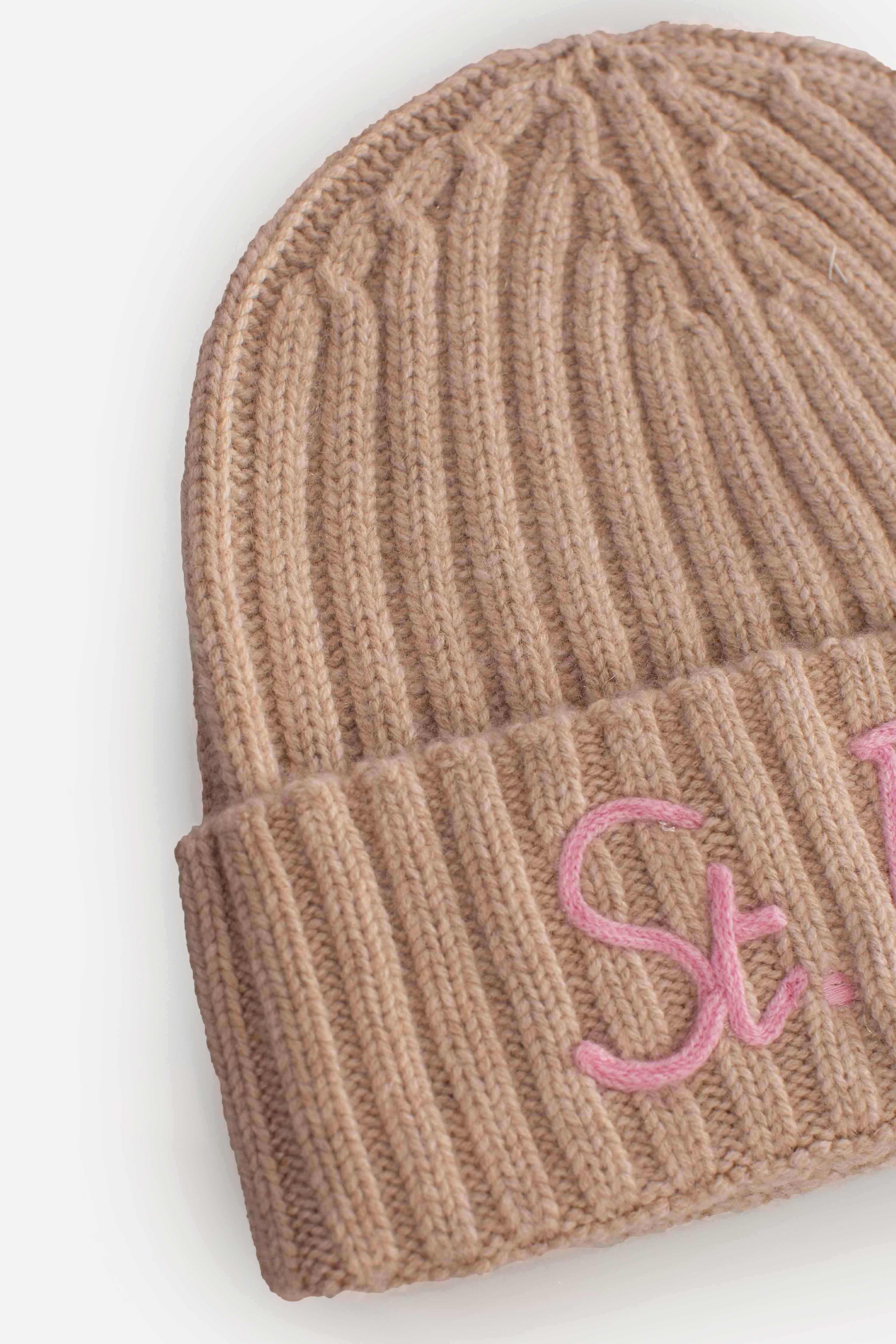 Cuffia St. Barth Beige con Ricamo Rosa WENG00503875I MC2 SAINT BARTH