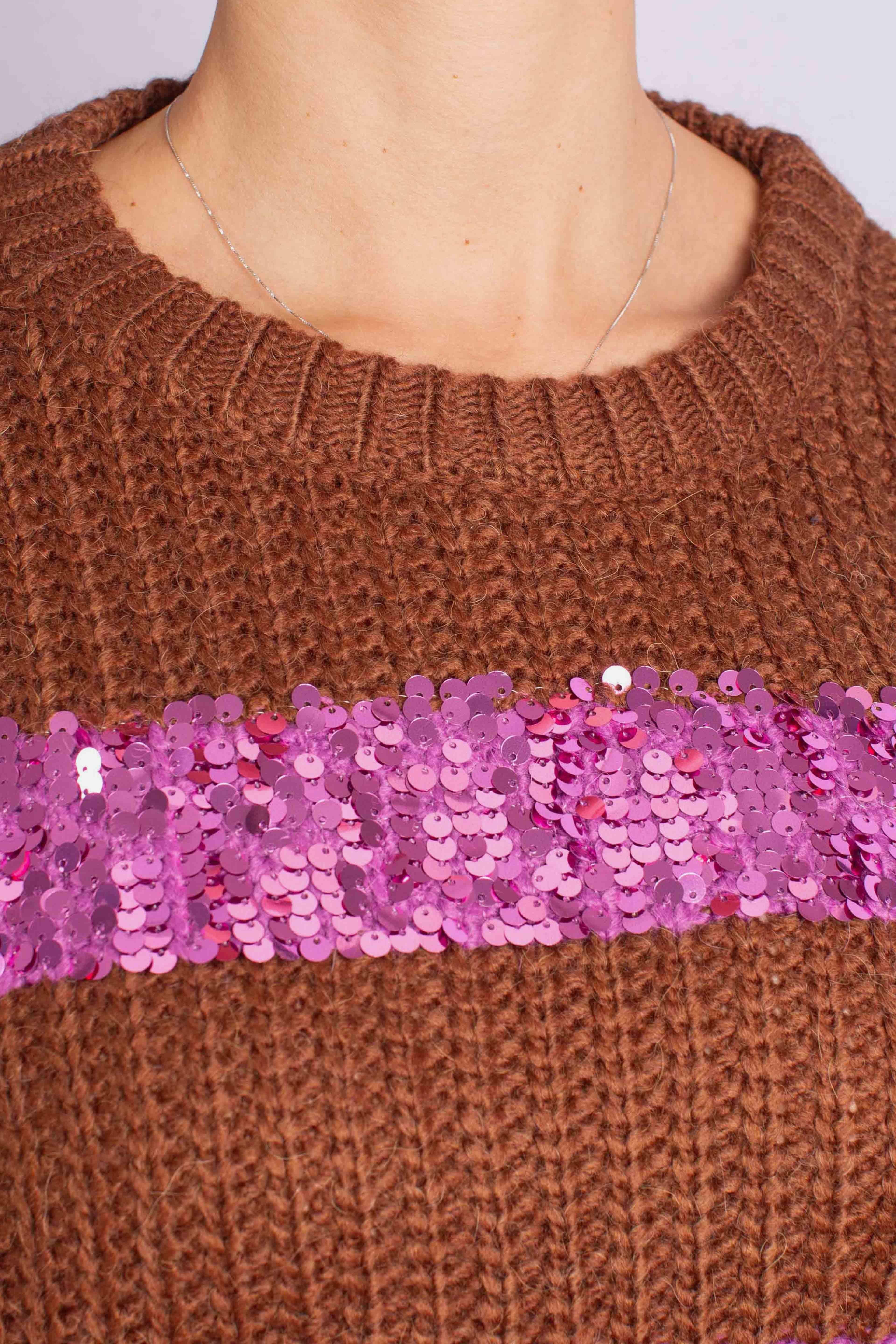 Maglione con paillettes tabacco M744Y027A1811 DIXIE