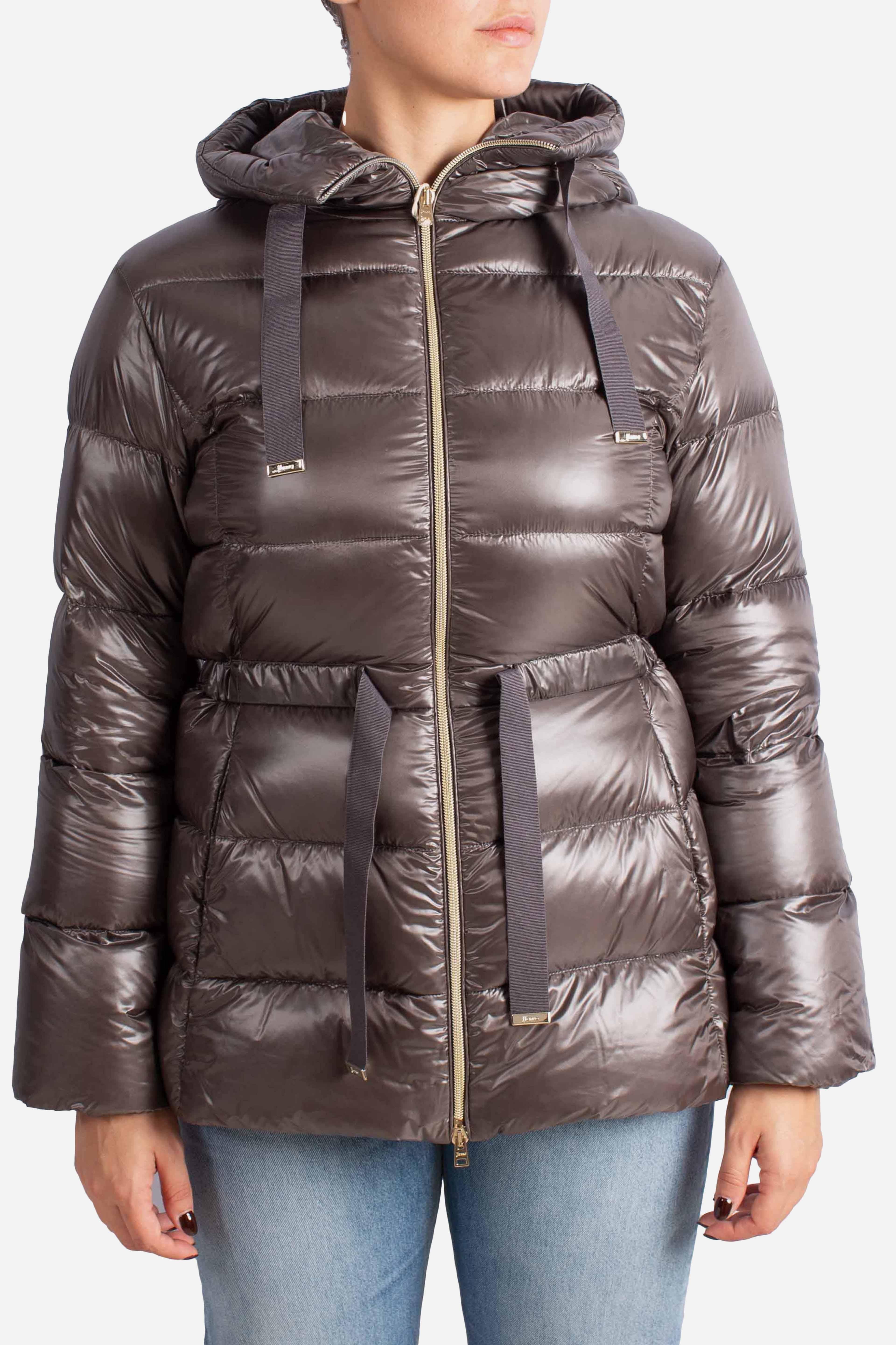 Piumino donna imbottito con cappuccio color grigio PI002128D12017Z9480 HERNO