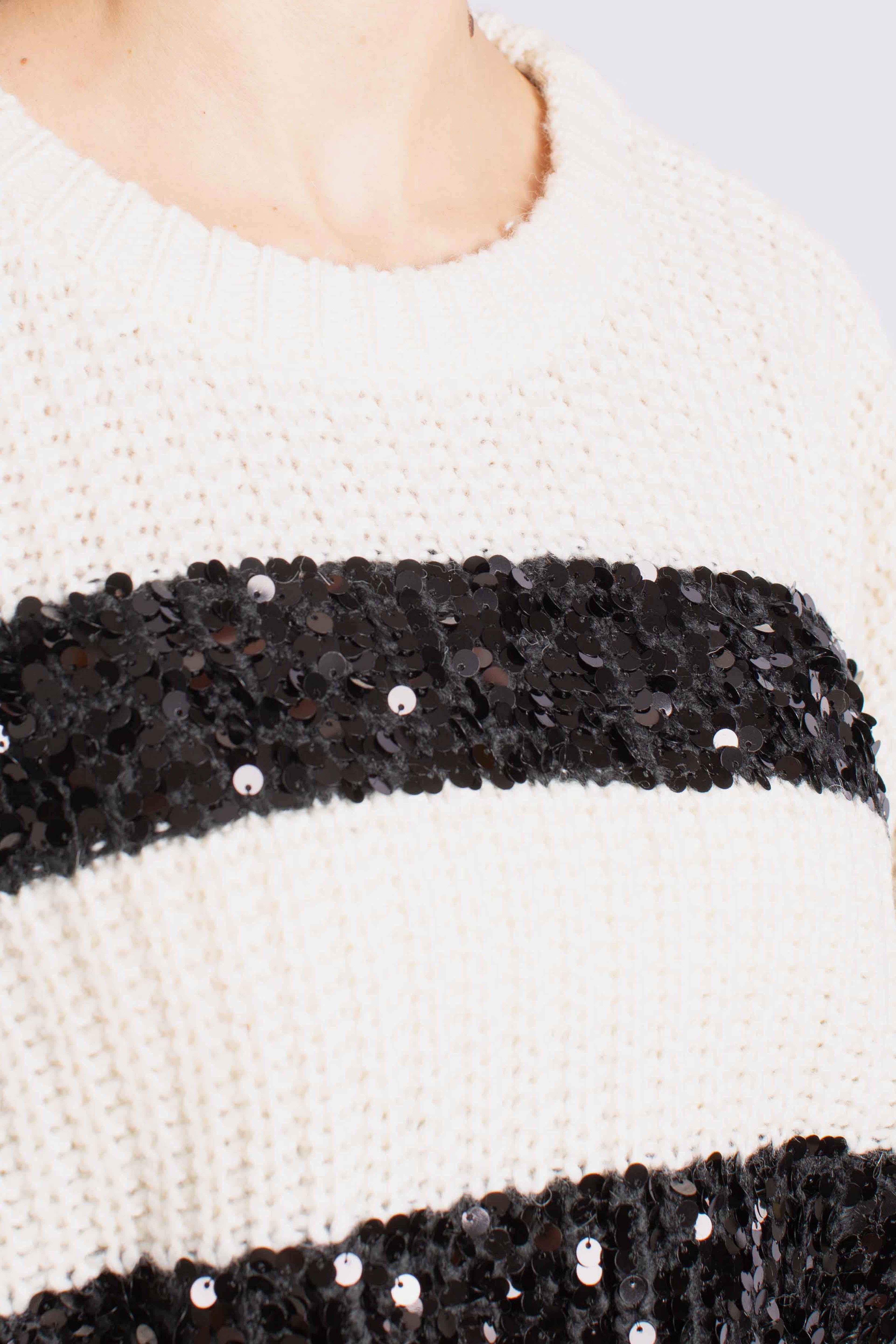 Maglione con paillettes panna nero M744Y027A1160 DIXIE
