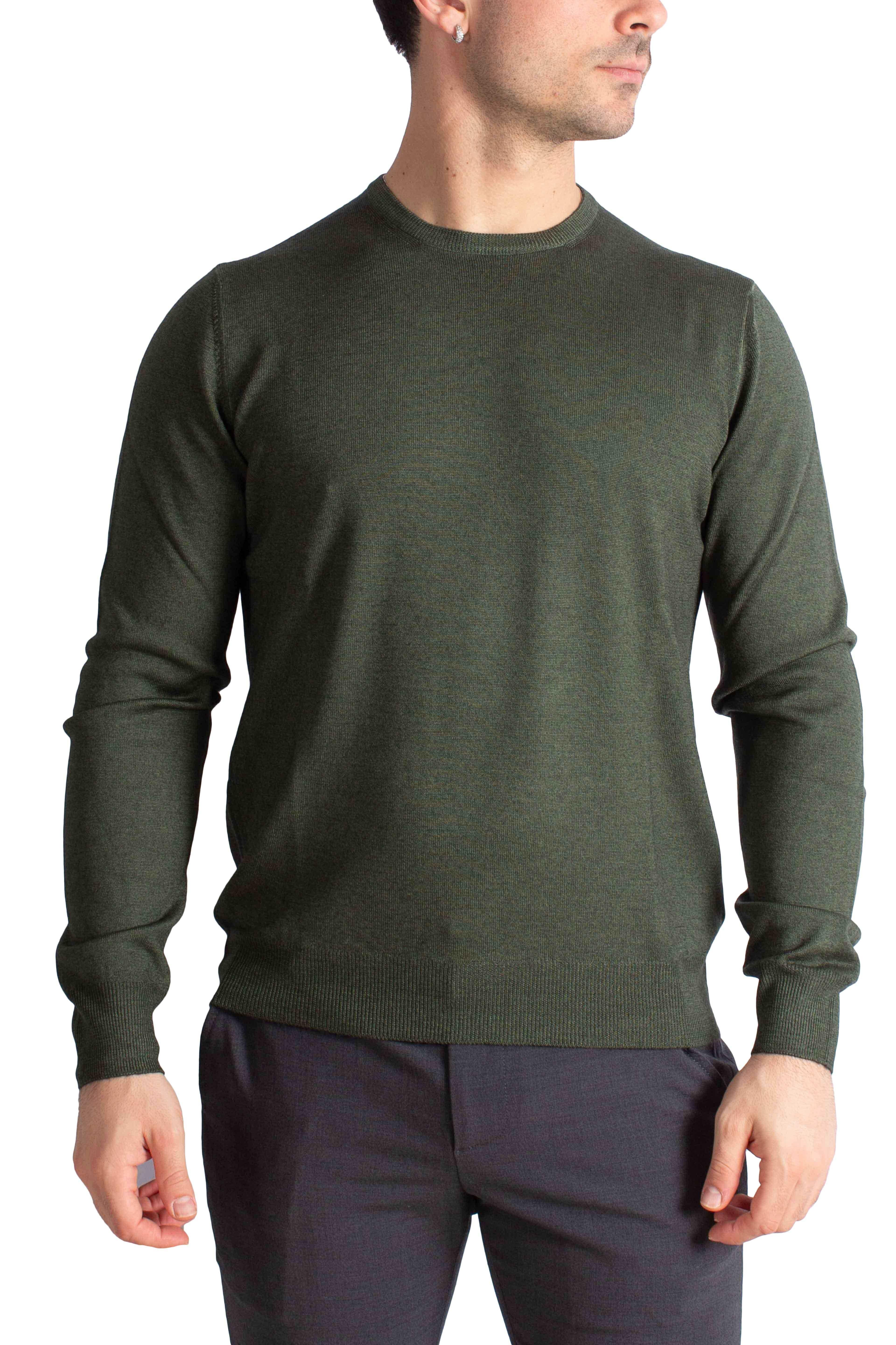 Maglia Girocollo in Lana Merino Extrafine verde militare 5516722792628 GRAN SASSO