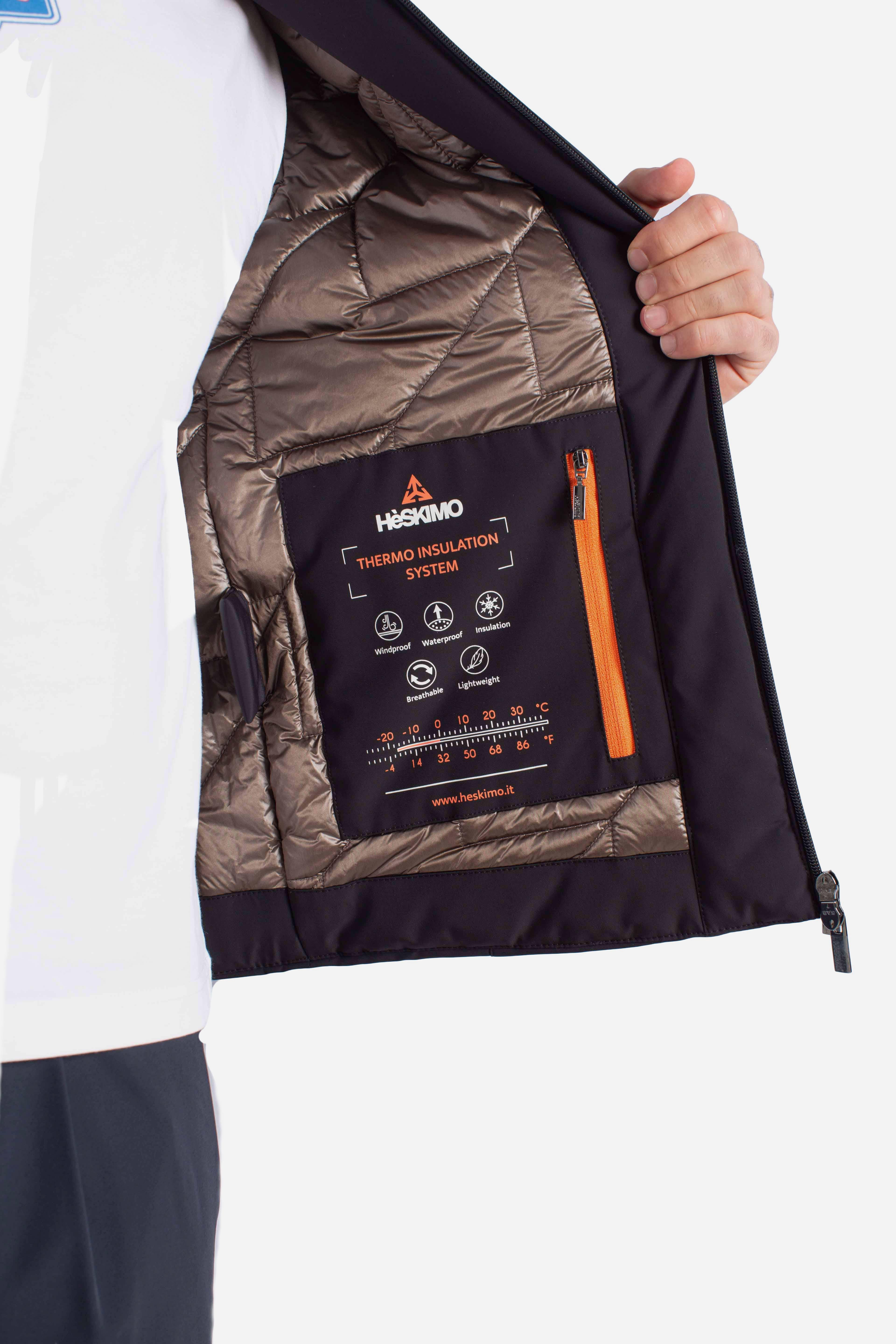 Giubbotto softshell nero con Imbottitura Sorona® con Cappuccio HE9440005NERO HESKIMO