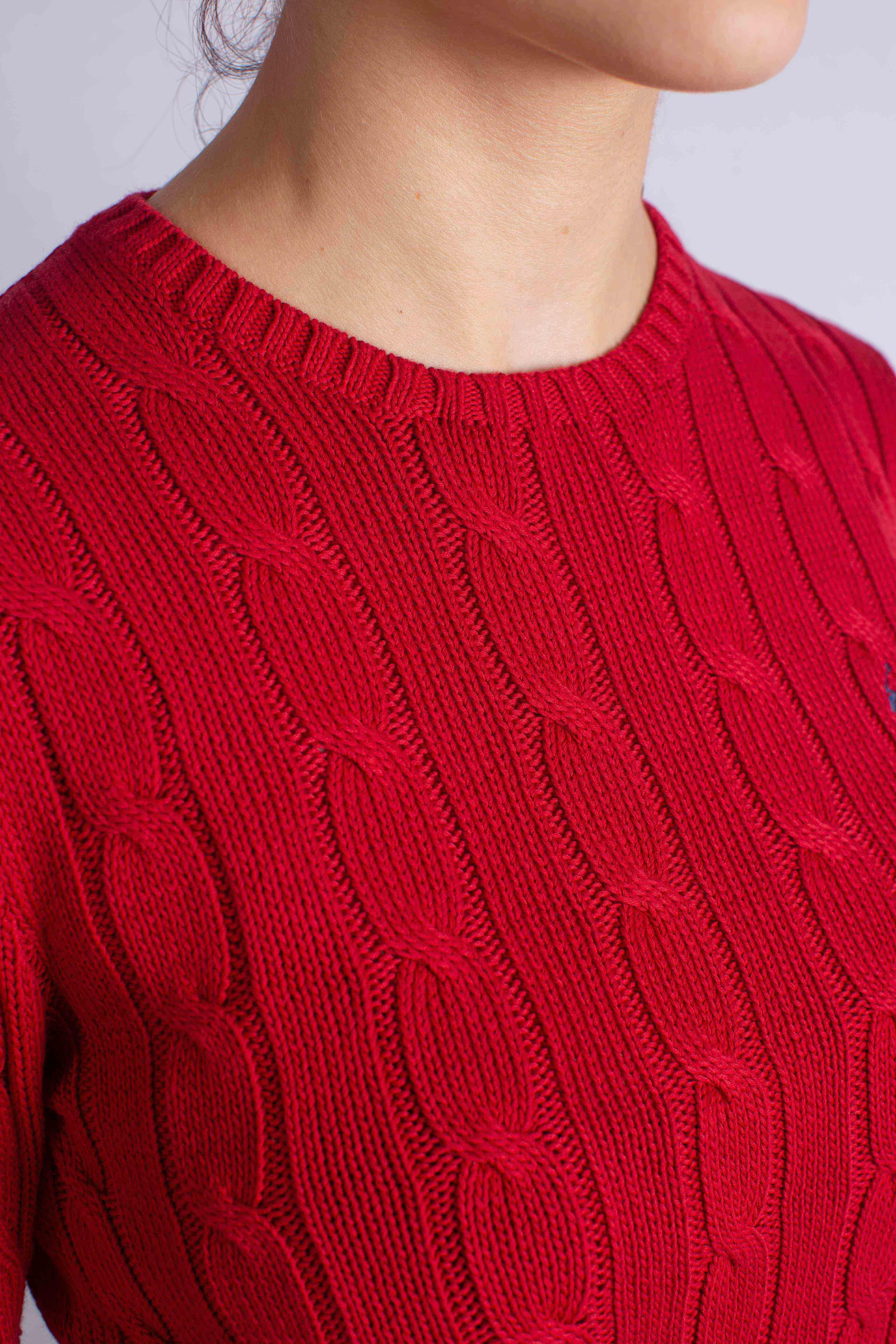 Maglia a girocollo in cotone a trecce red 211971869021 POLO RALPH LAUREN