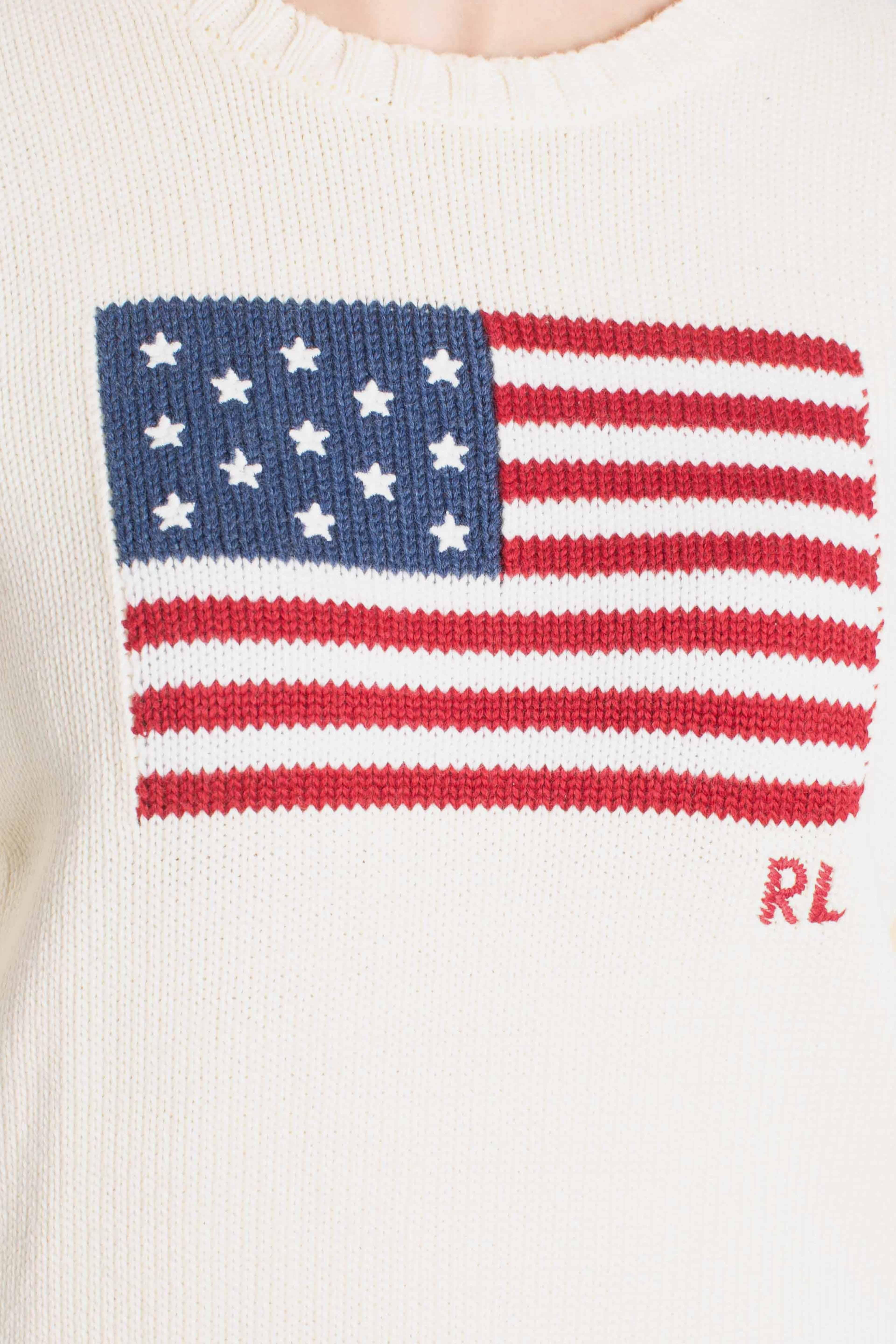 Maglia girocollo in cotone con bandiera white 211896939002 POLO RALPH LAUREN