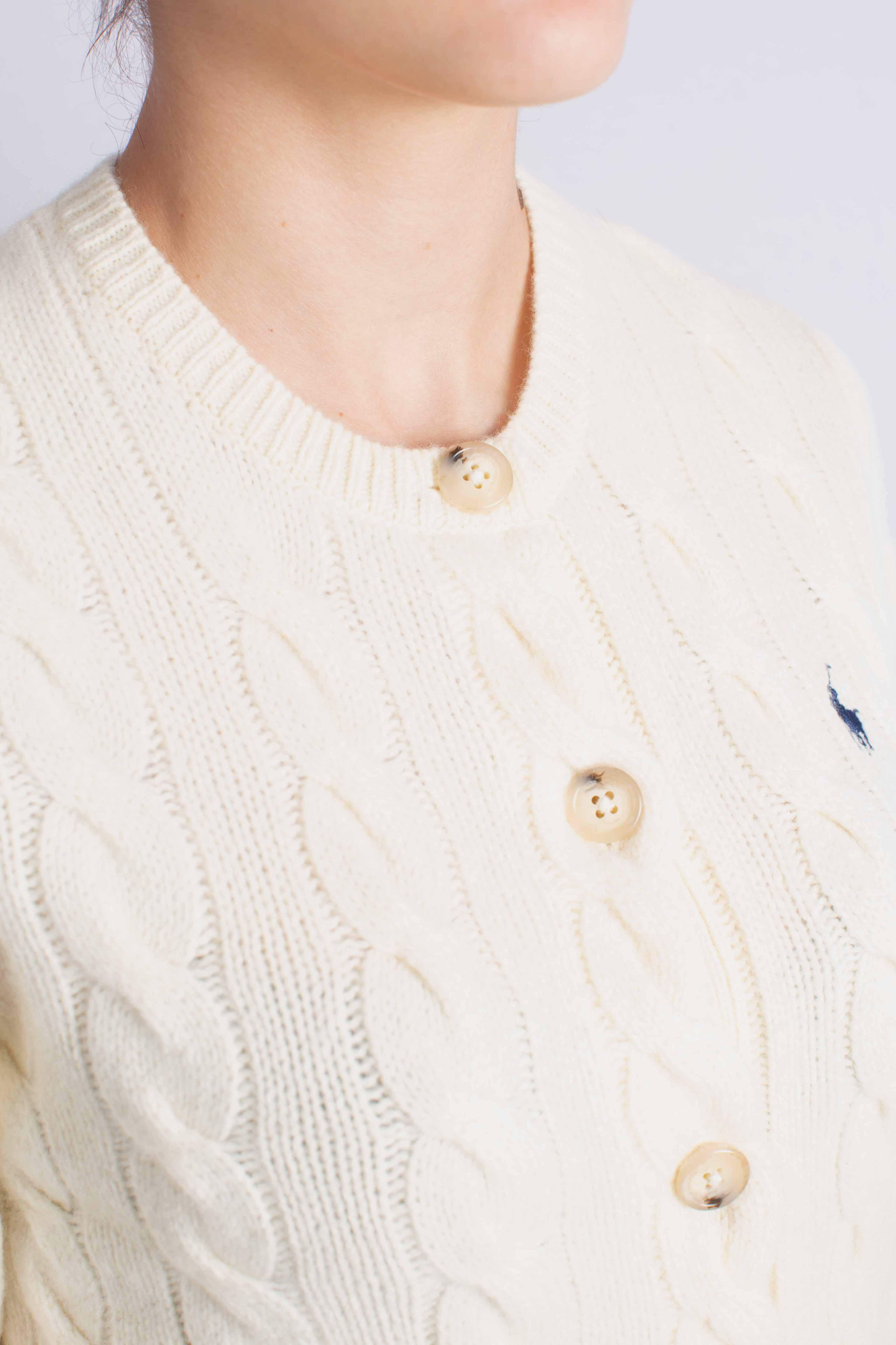 Cardigan a trecce in lana e cashmere white 211972104002 POLO RALPH LAUREN