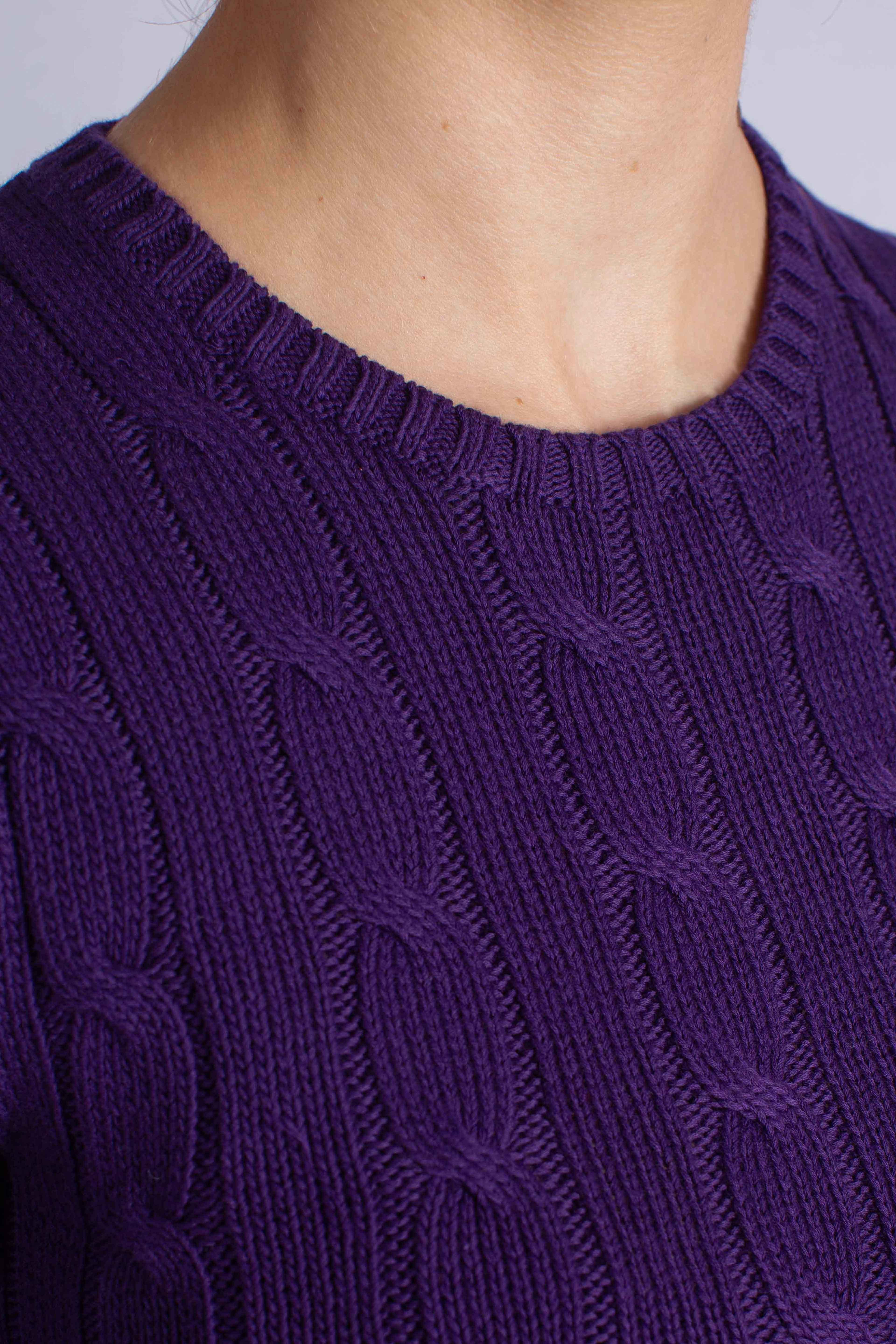 Maglia a girocollo in cotone a trecce purple 211971869020 POLO RALPH LAUREN