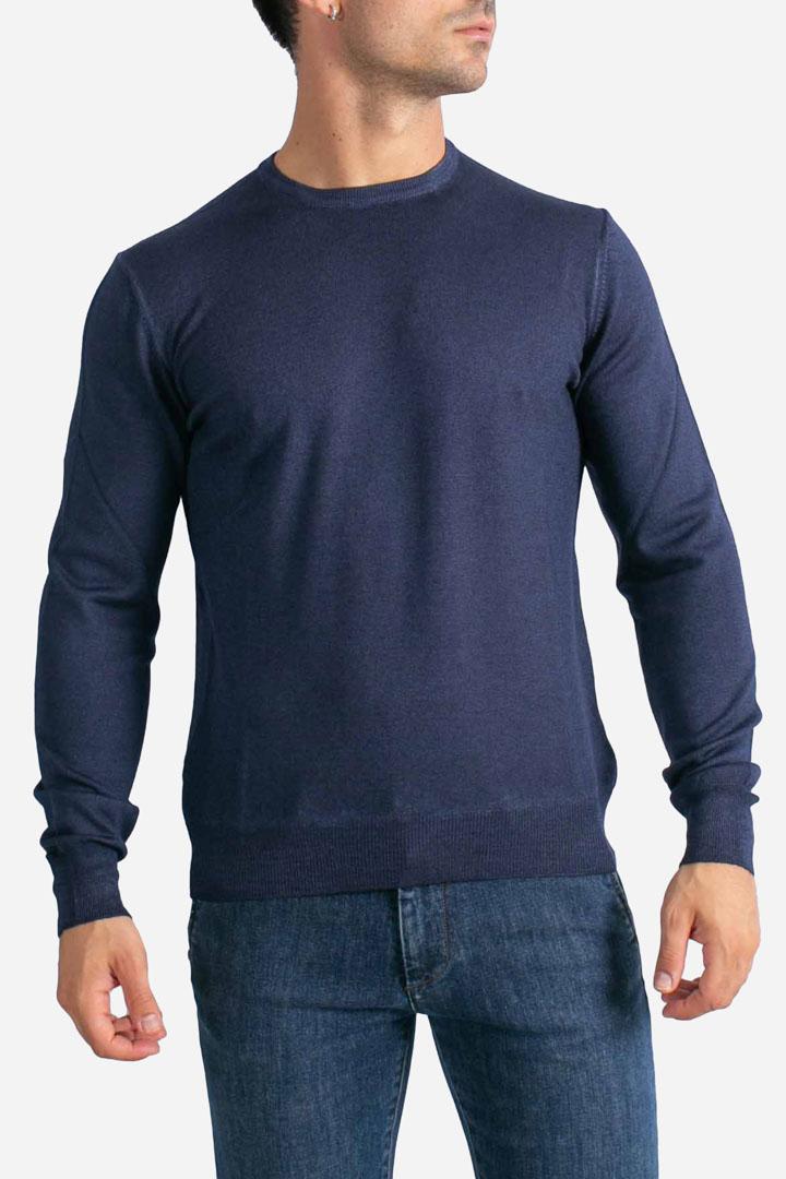 Maglia Girocollo in Lana Merino Extrafine blu avio 5516722792905 GRAN SASSO