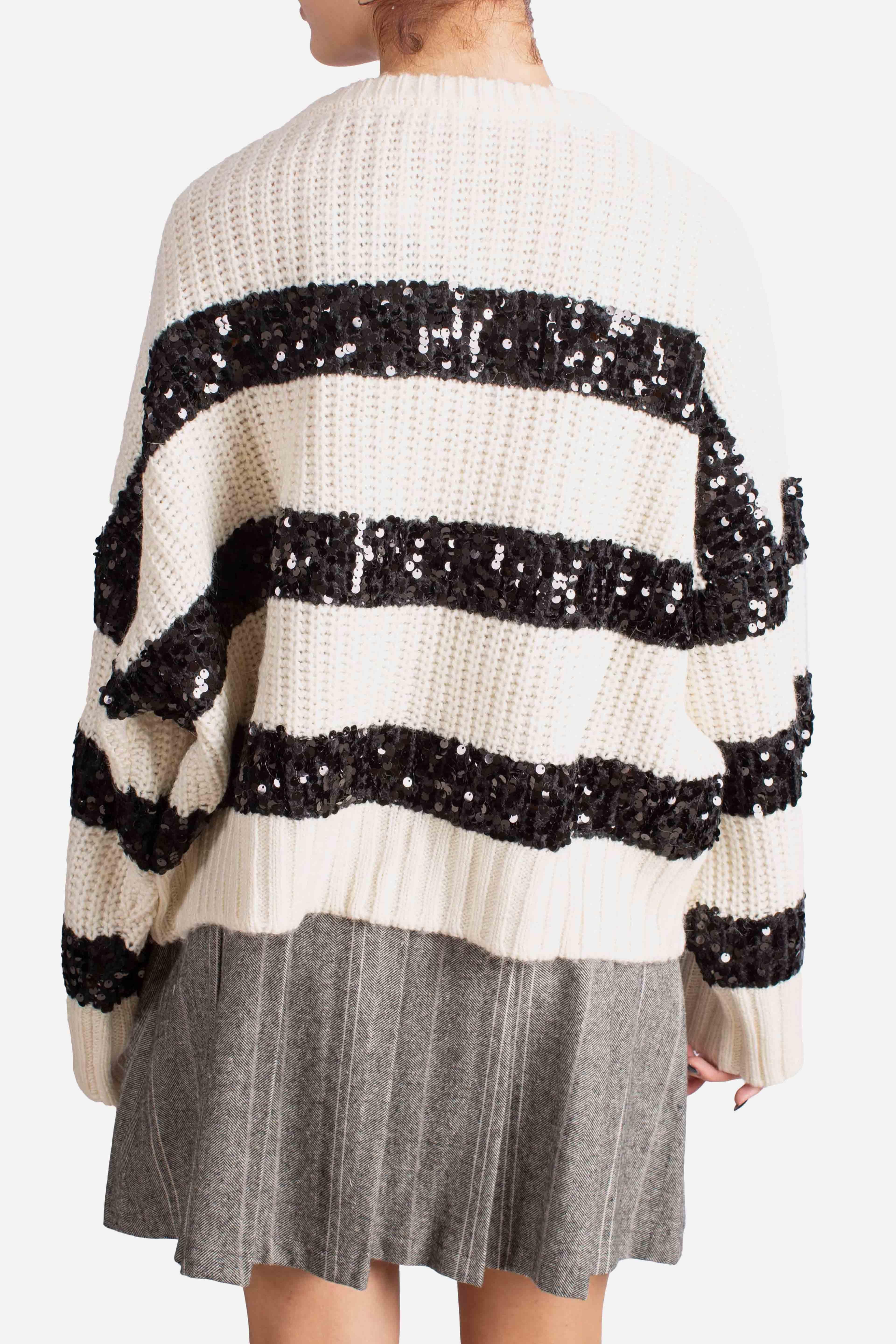 Maglione con paillettes panna nero M744Y027A1160 DIXIE