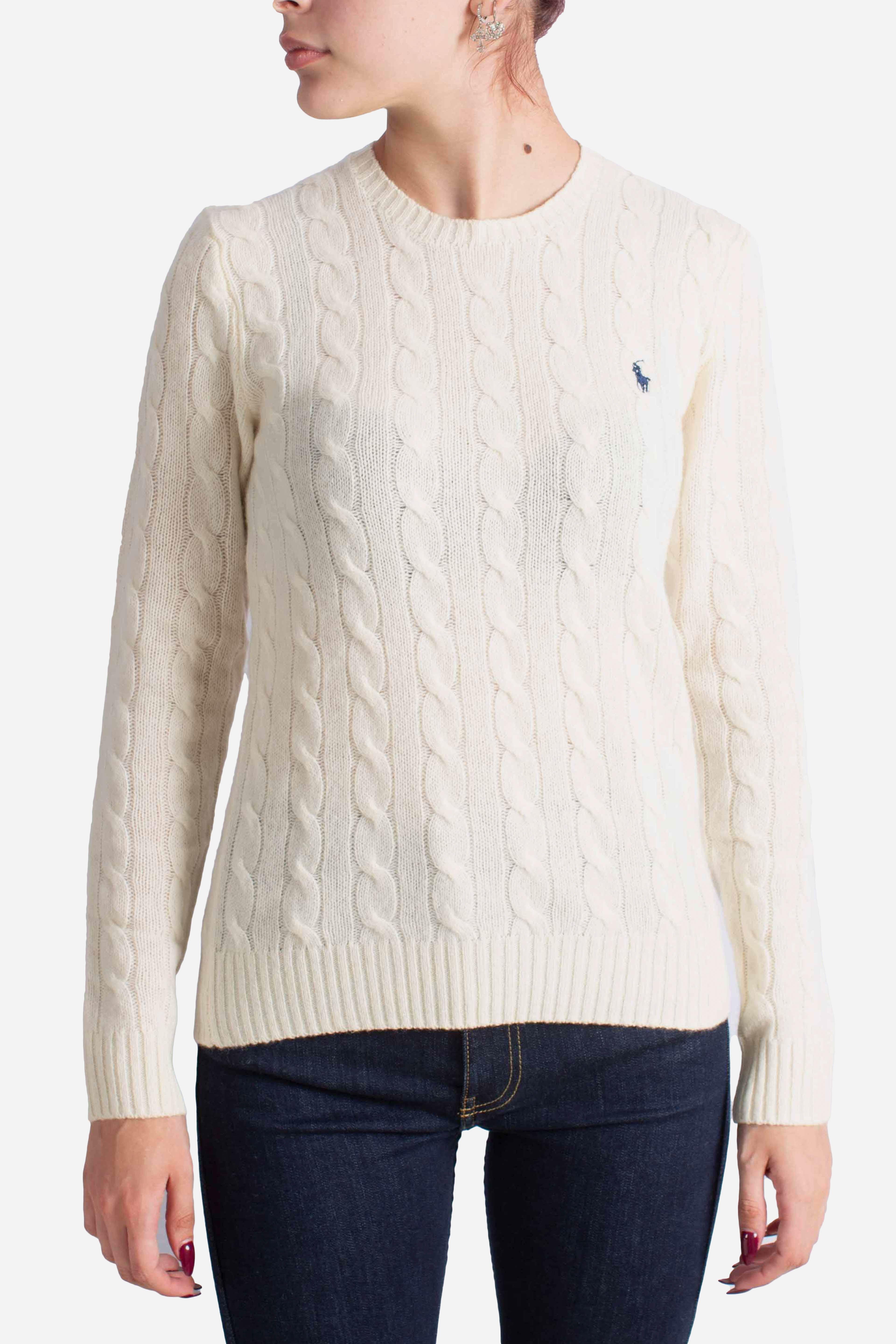 Girocollo in lana e cashmere a trecce white 211971865001 POLO RALPH LAUREN