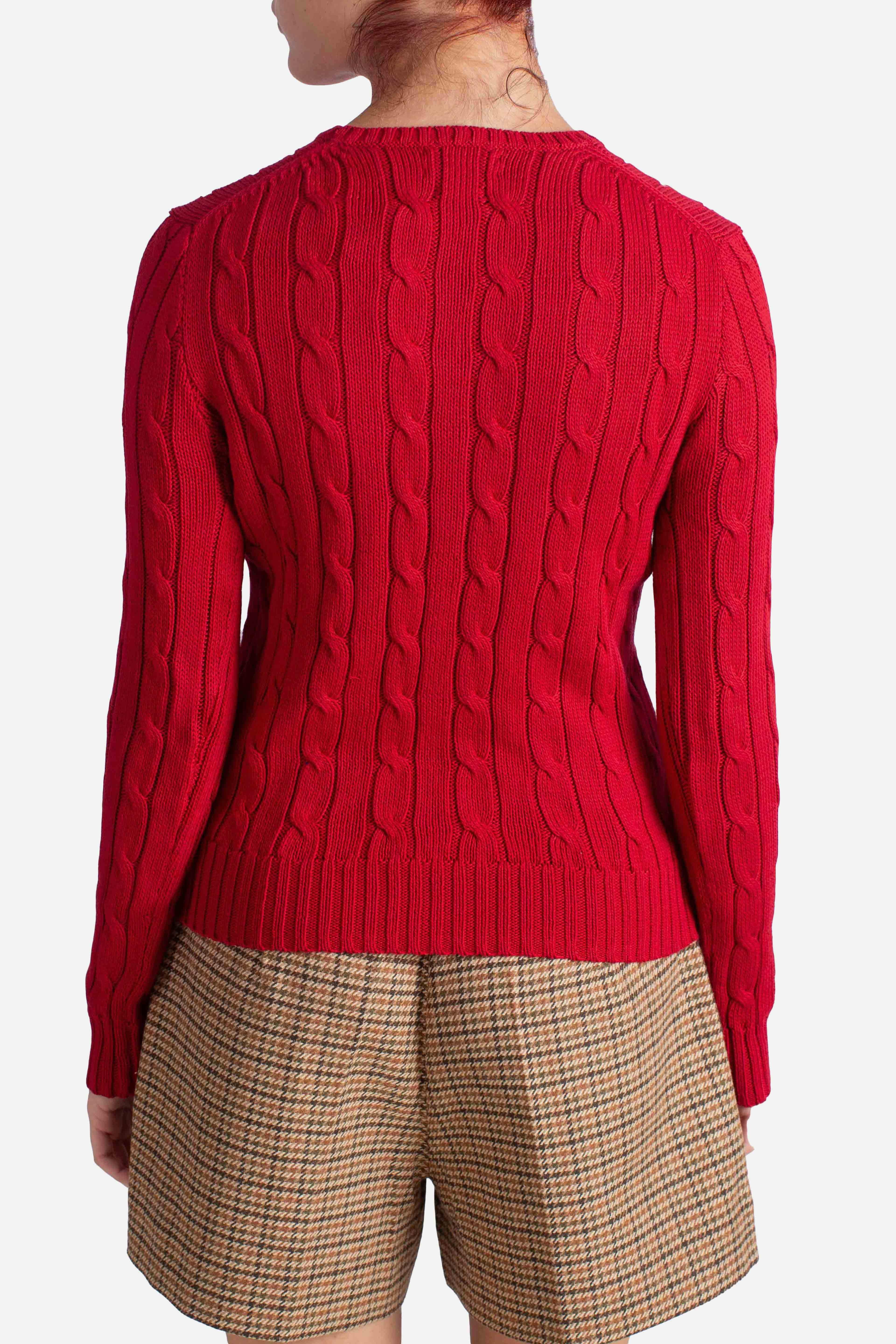 Maglia a girocollo in cotone a trecce red 211971869021 POLO RALPH LAUREN