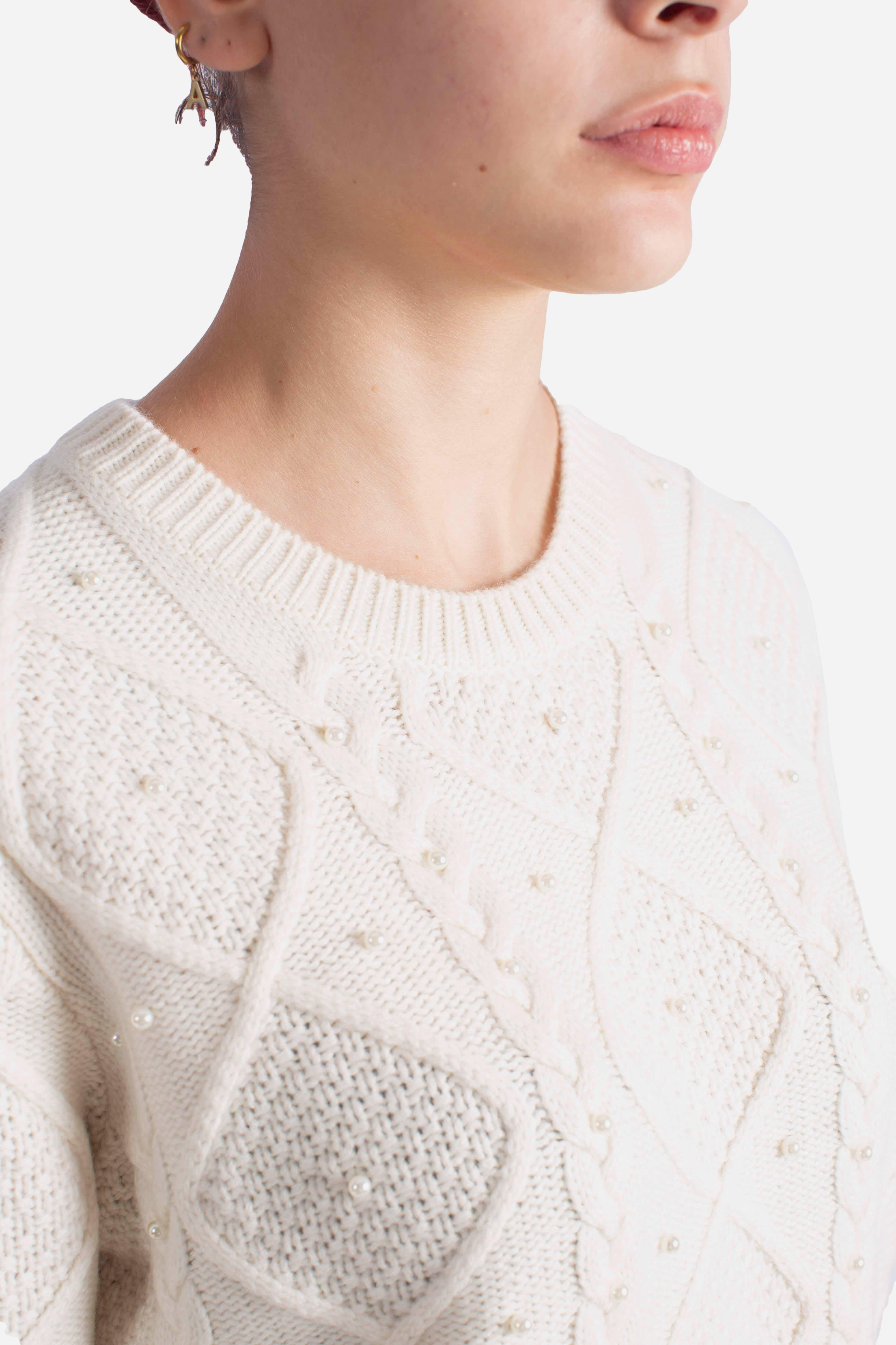 Maglia white con Treccia e Perline MALM000300386I MC2 SAINT BARTH